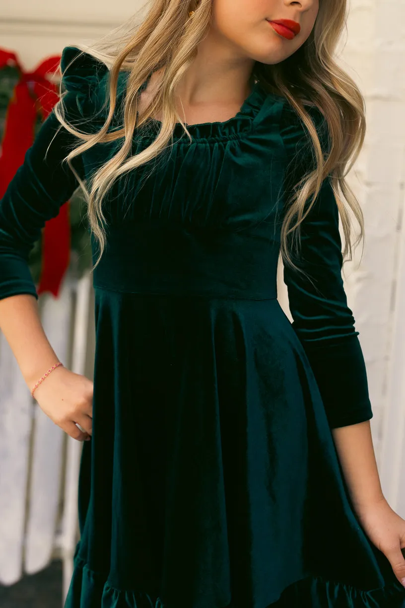 Mini Cleopatra Dress in Emerald Velvet - FINAL SALE