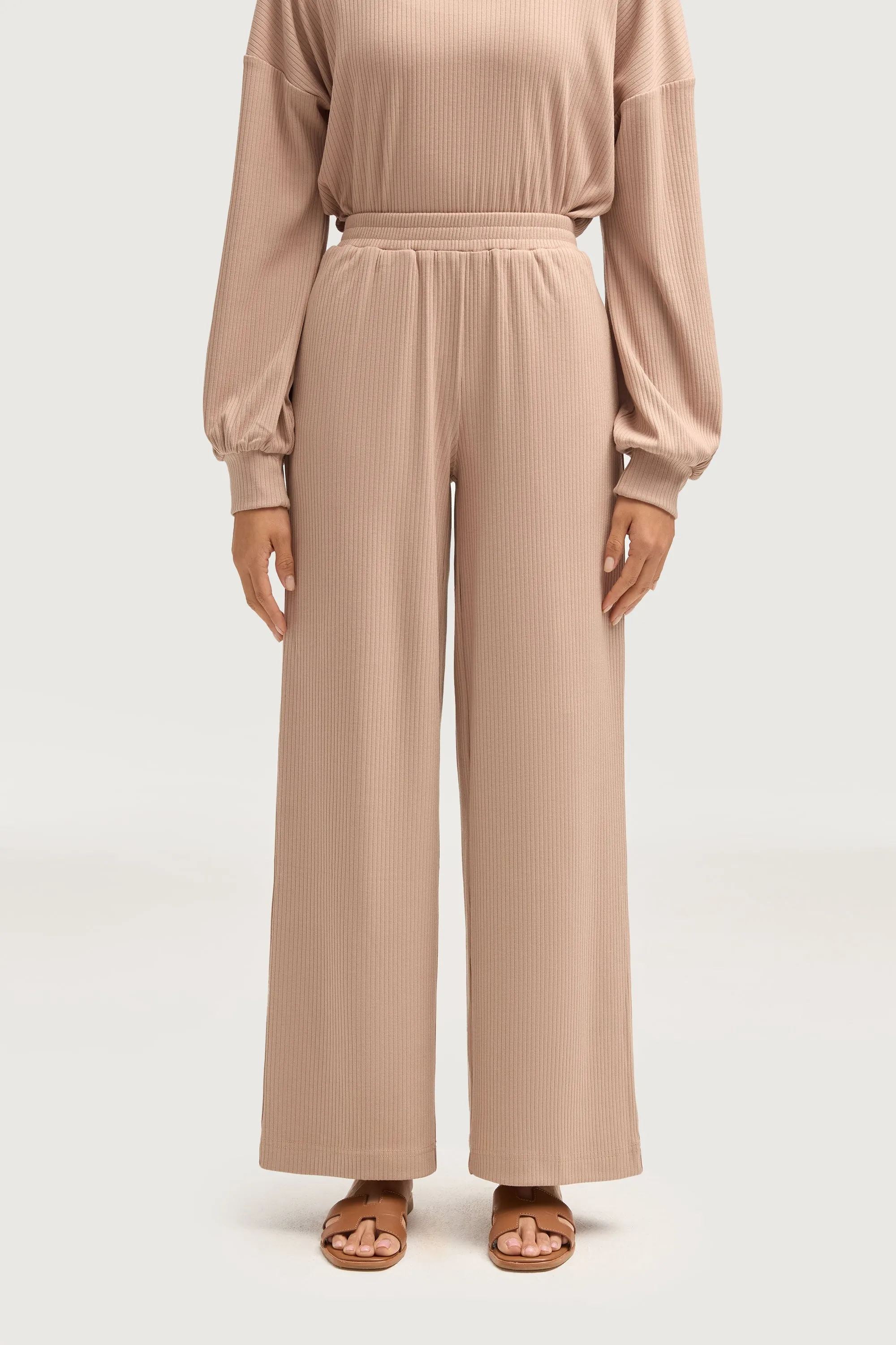 Mona Ribbed Top & Pants Matching Set - Chai