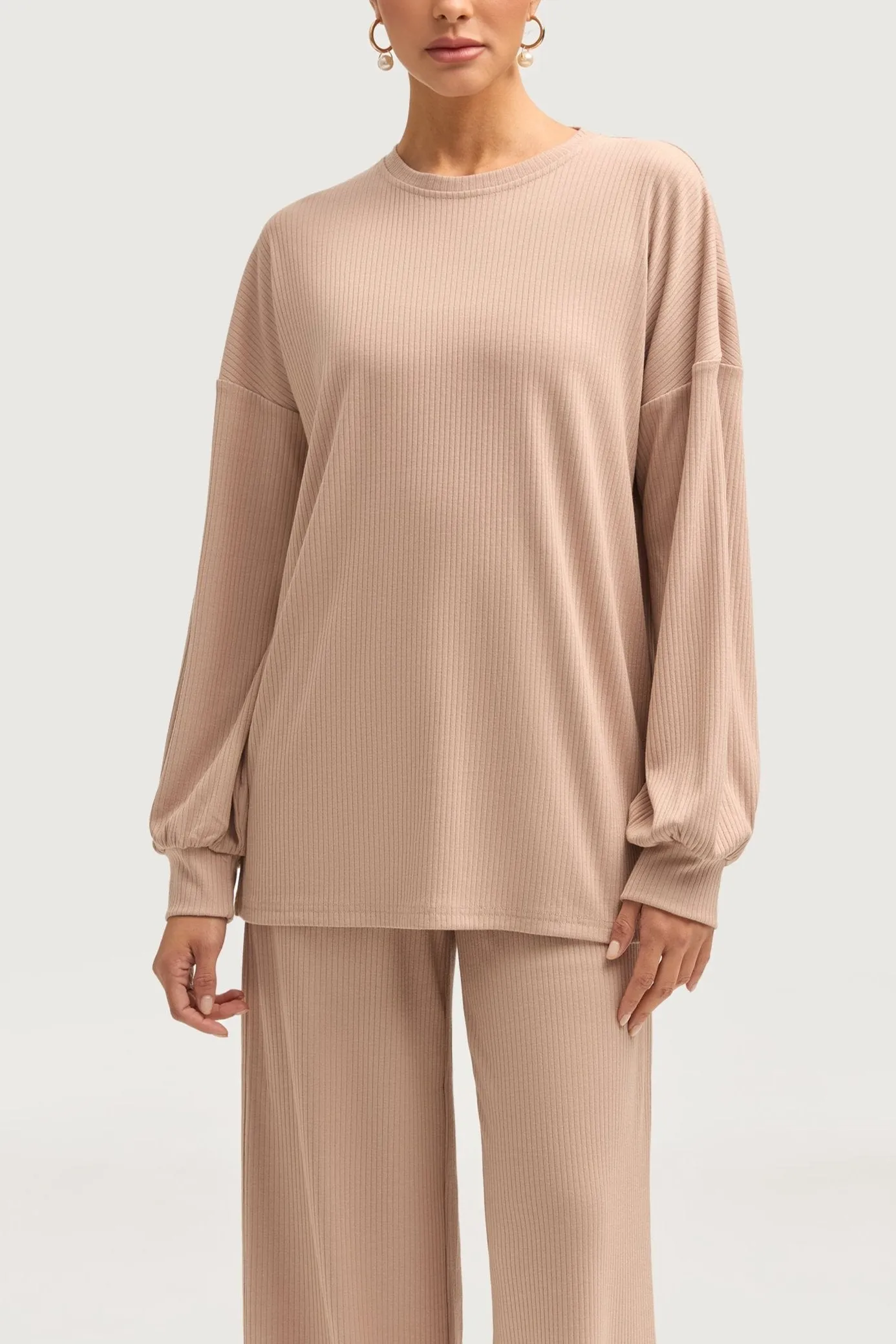 Mona Ribbed Top & Pants Matching Set - Chai