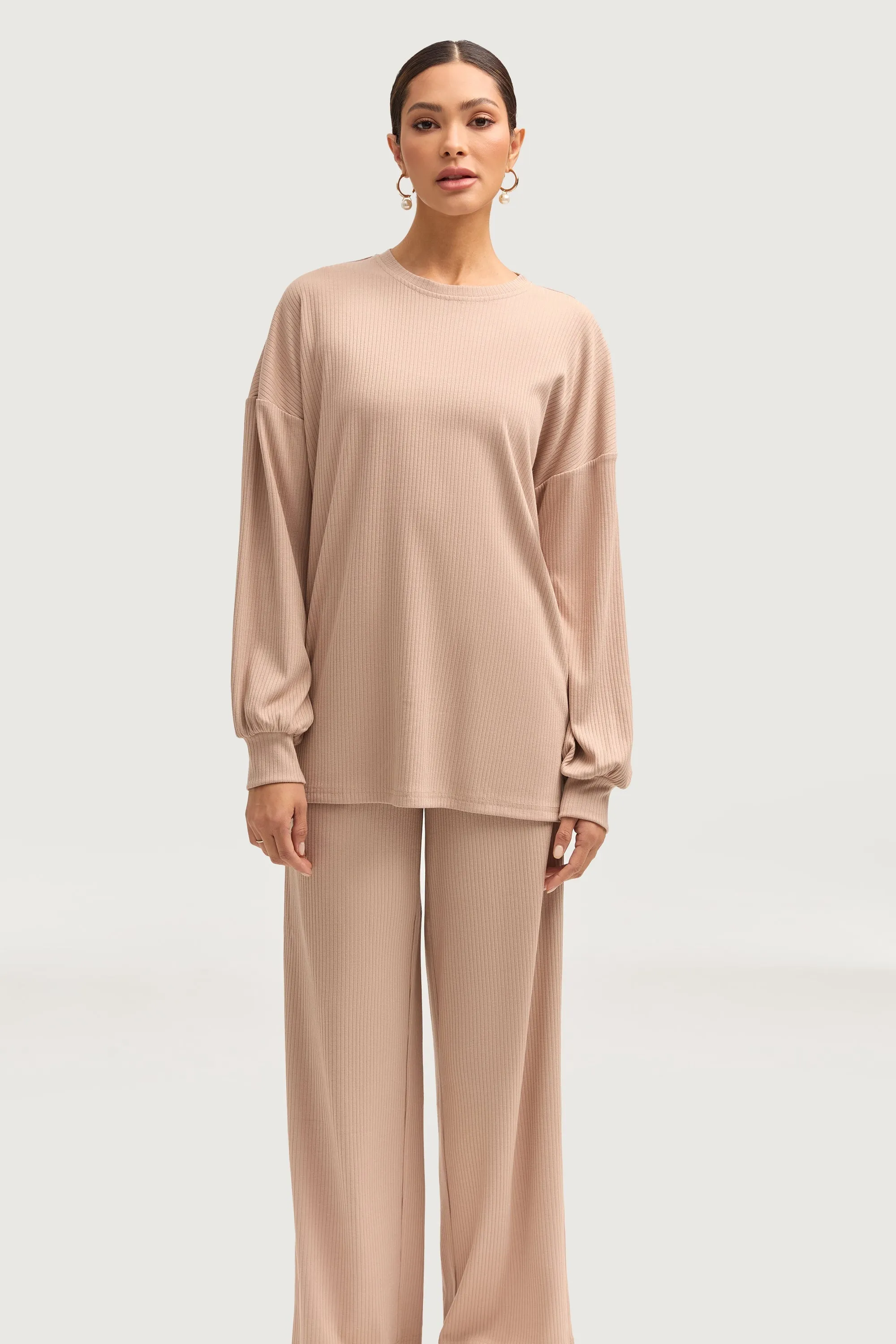 Mona Ribbed Top & Pants Matching Set - Chai