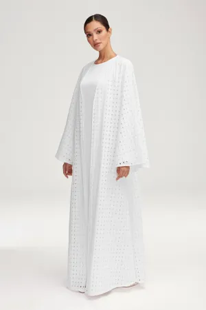 Nabila White Eyelet Open Abaya
