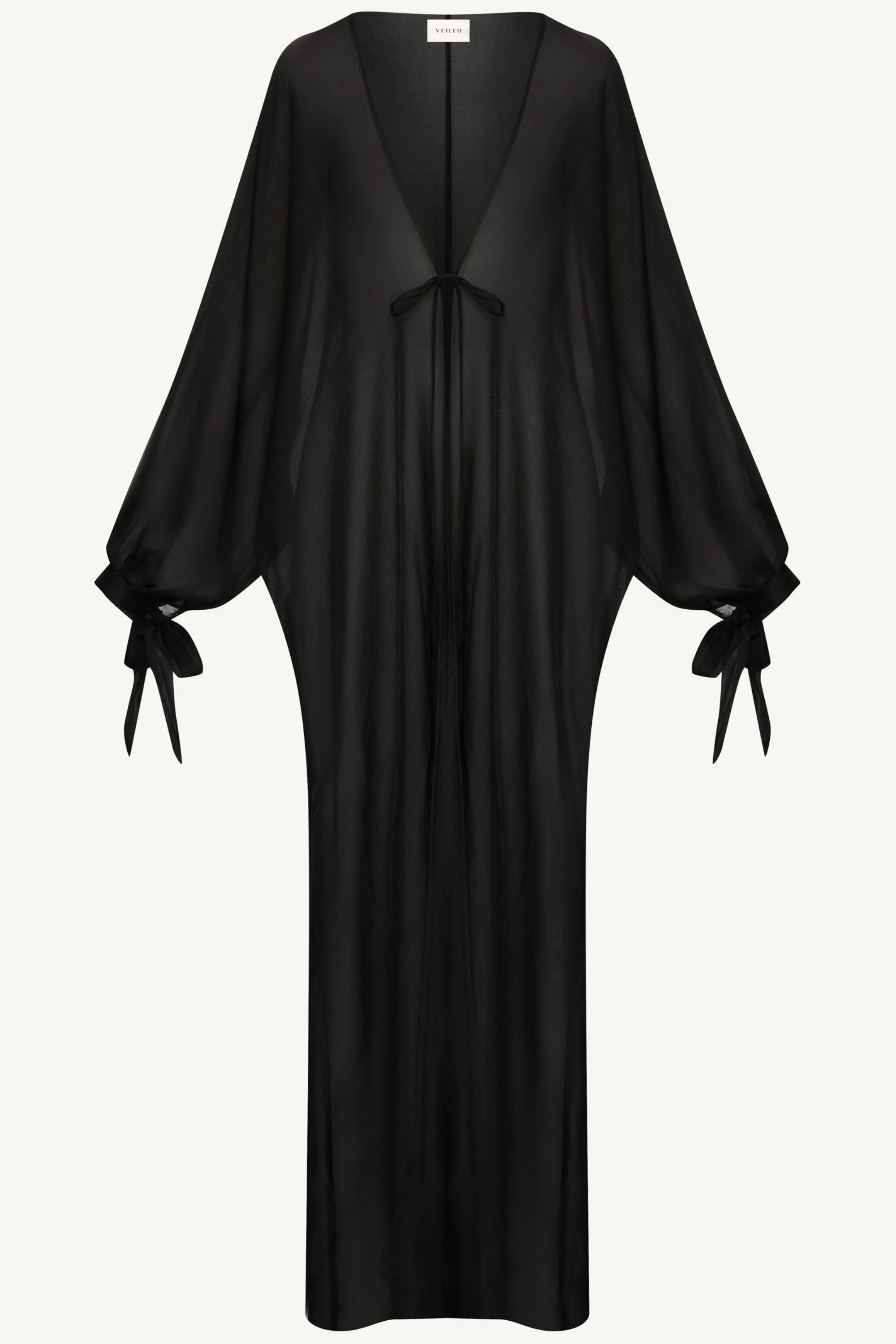 Naima Tie Front Open Abaya - Black