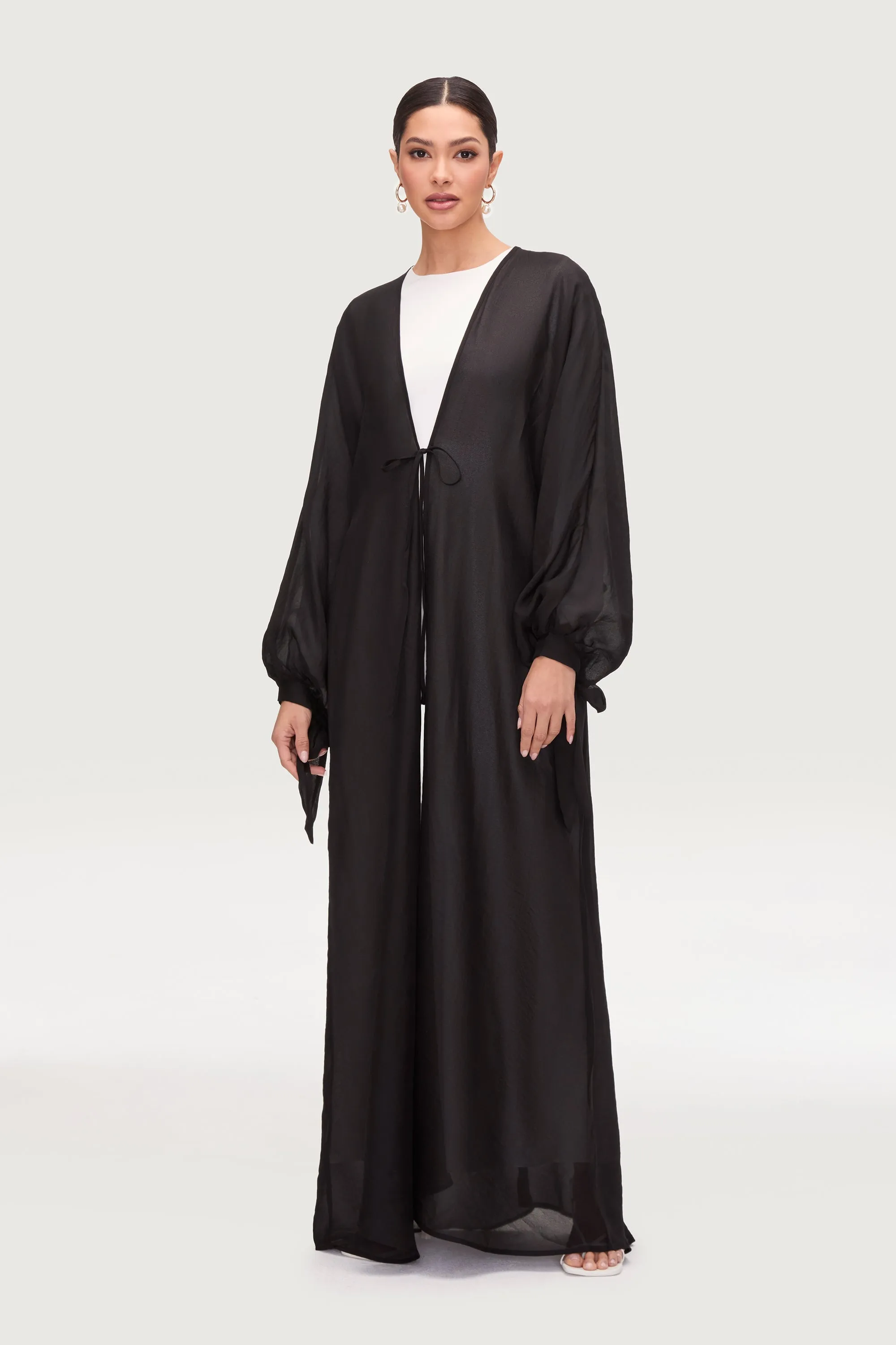 Naima Tie Front Open Abaya - Black