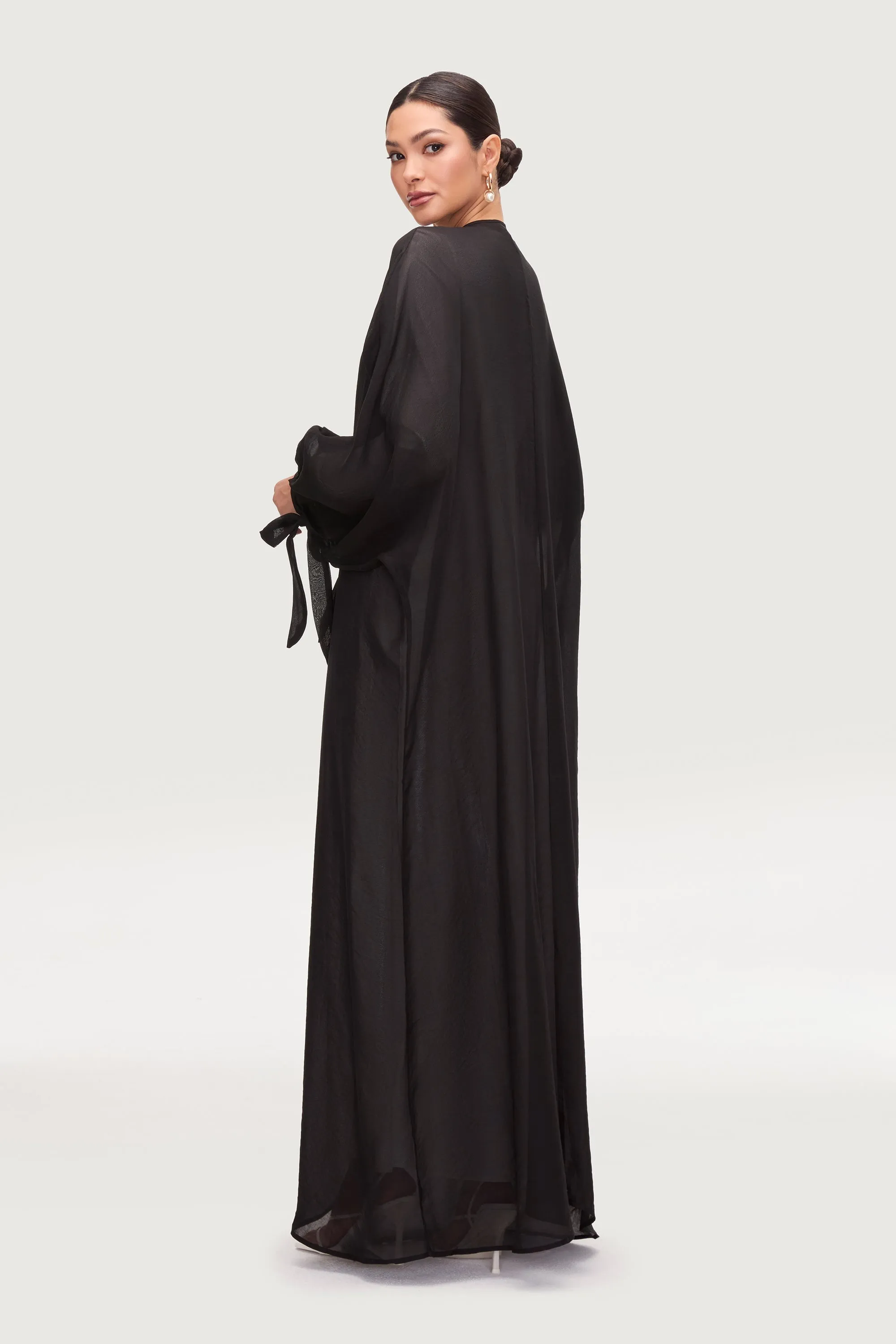 Naima Tie Front Open Abaya - Black