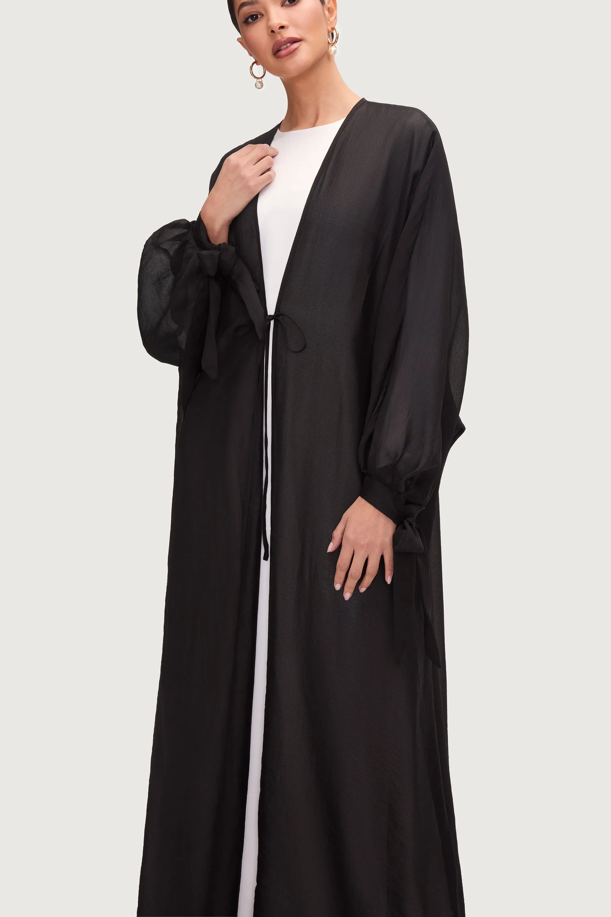 Naima Tie Front Open Abaya - Black