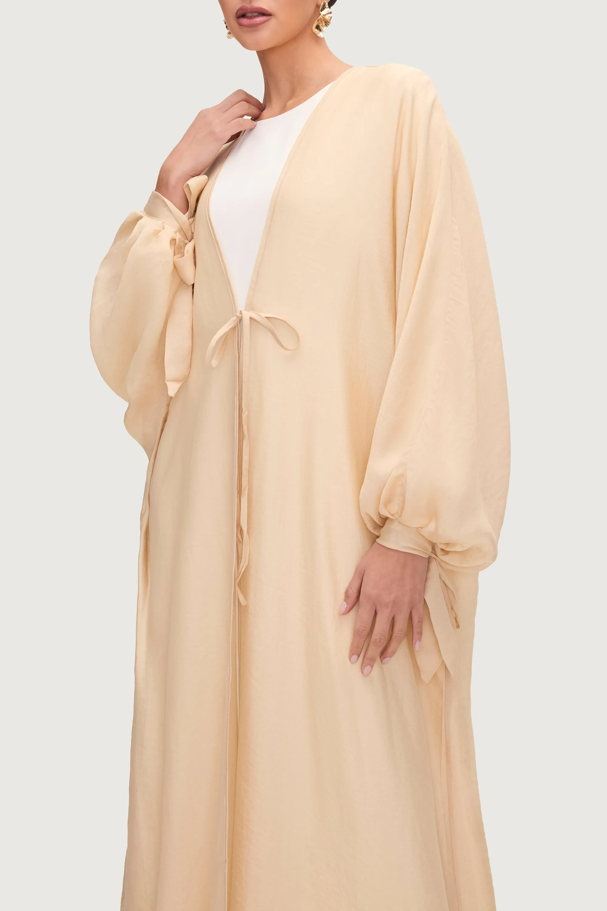 Naima Tie Front Open Abaya - Champagne