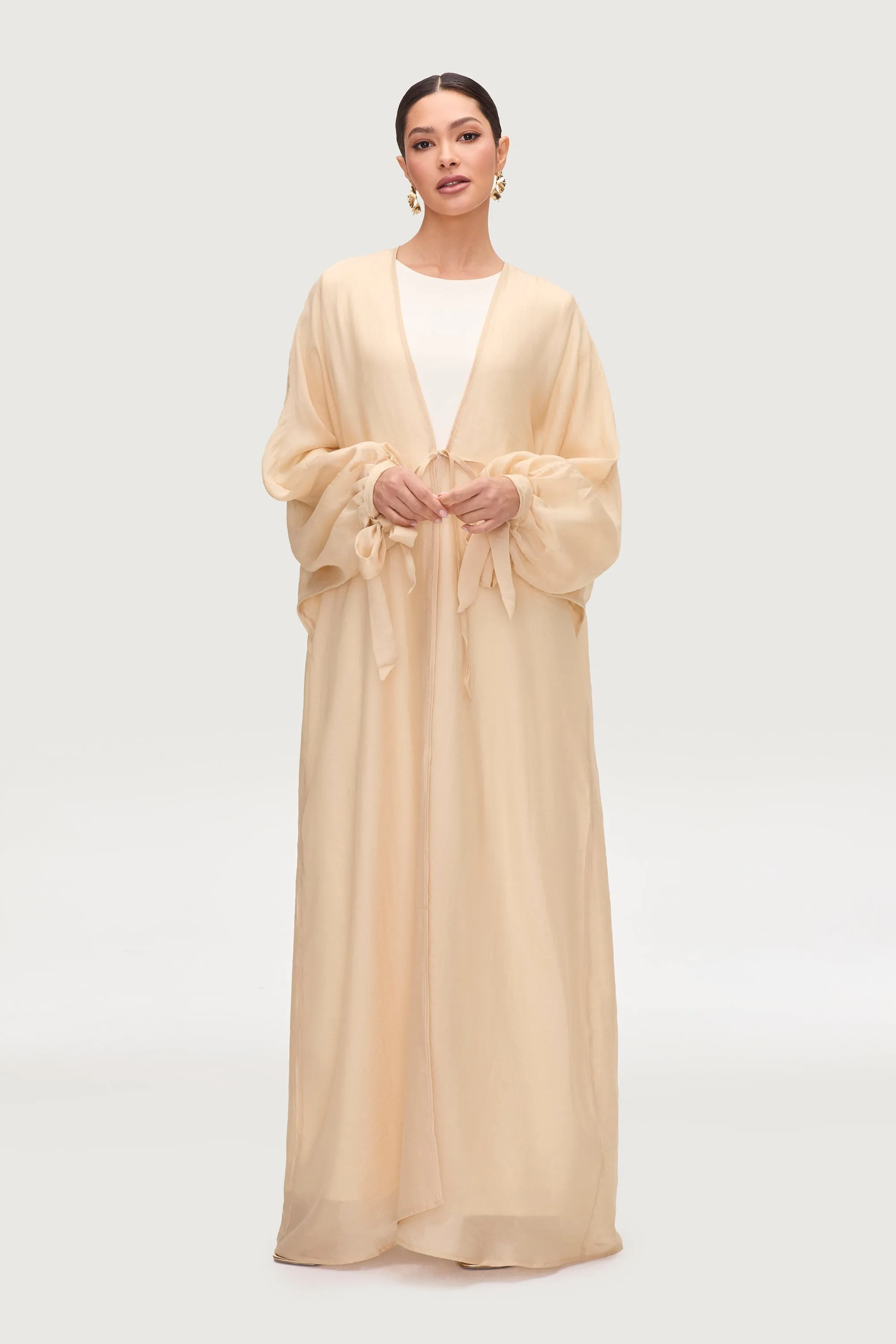 Naima Tie Front Open Abaya - Champagne