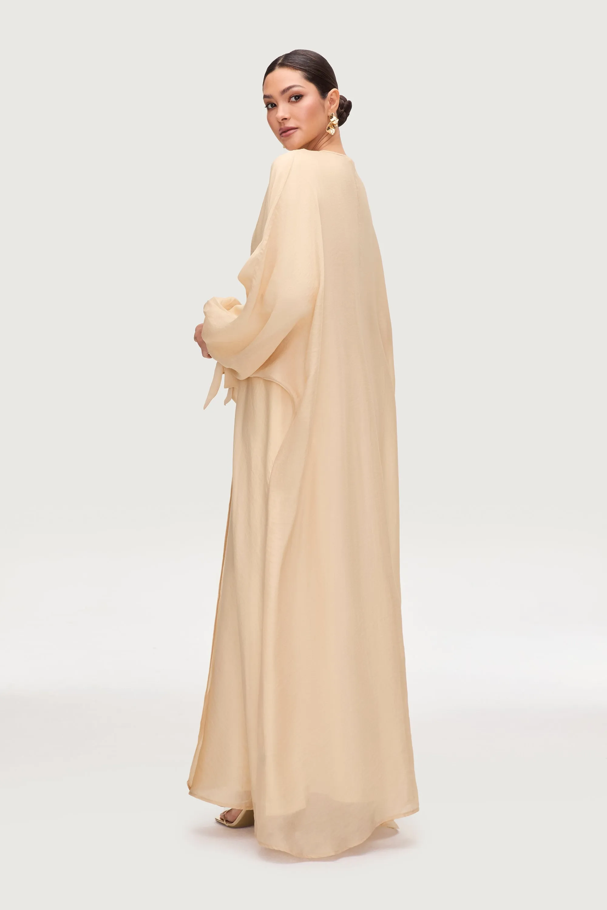 Naima Tie Front Open Abaya - Champagne