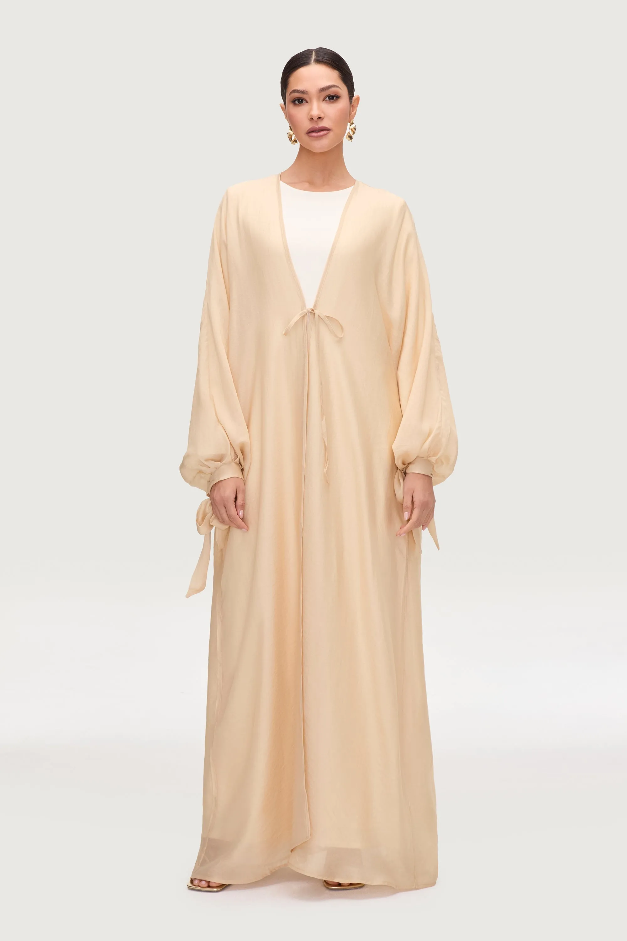 Naima Tie Front Open Abaya - Champagne