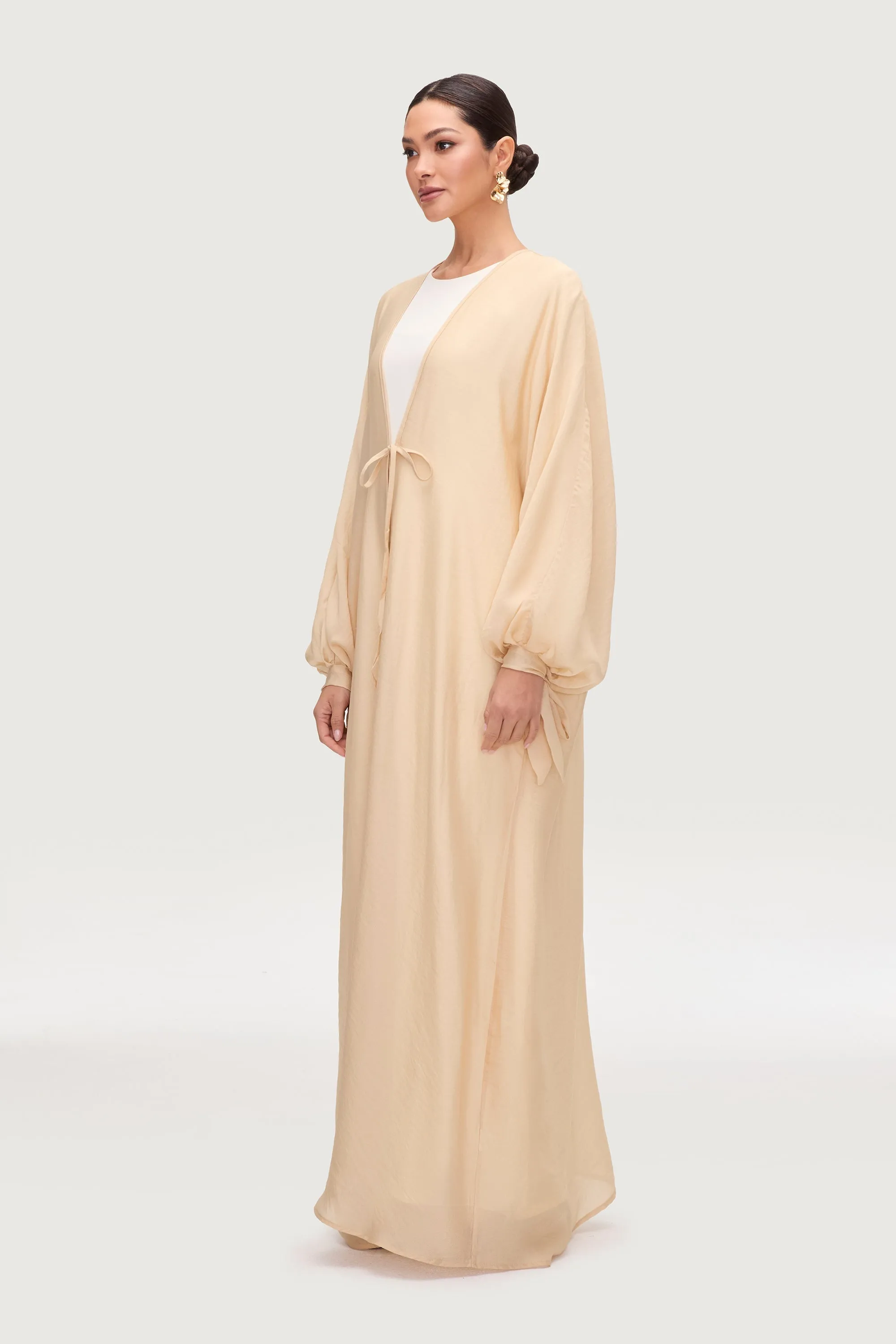 Naima Tie Front Open Abaya - Champagne
