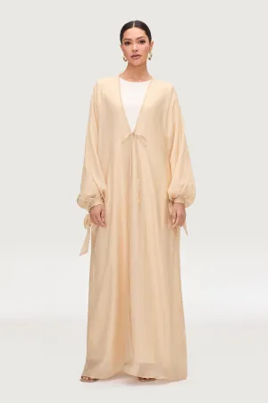 Naima Tie Front Open Abaya - Champagne