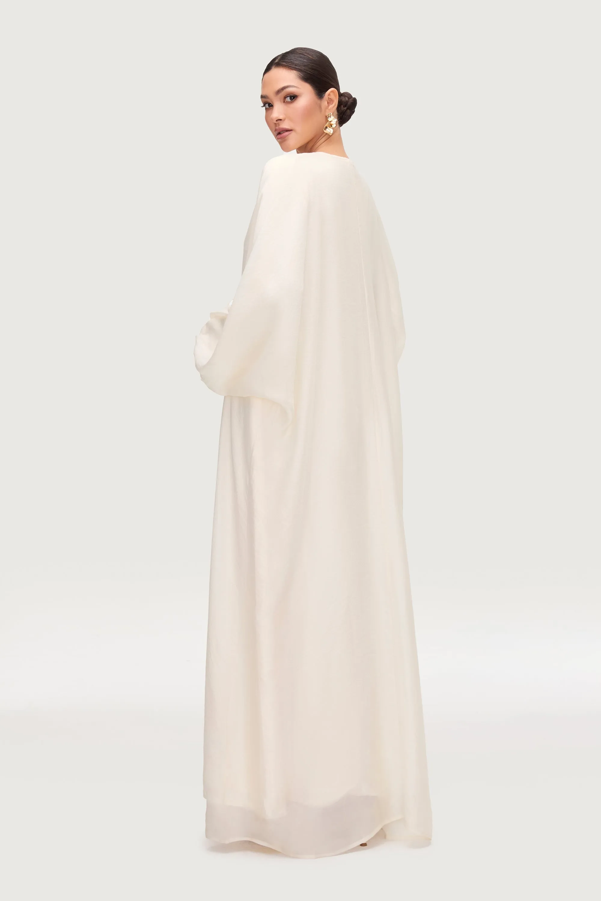 Naima Tie Front Open Abaya - Moonbeam