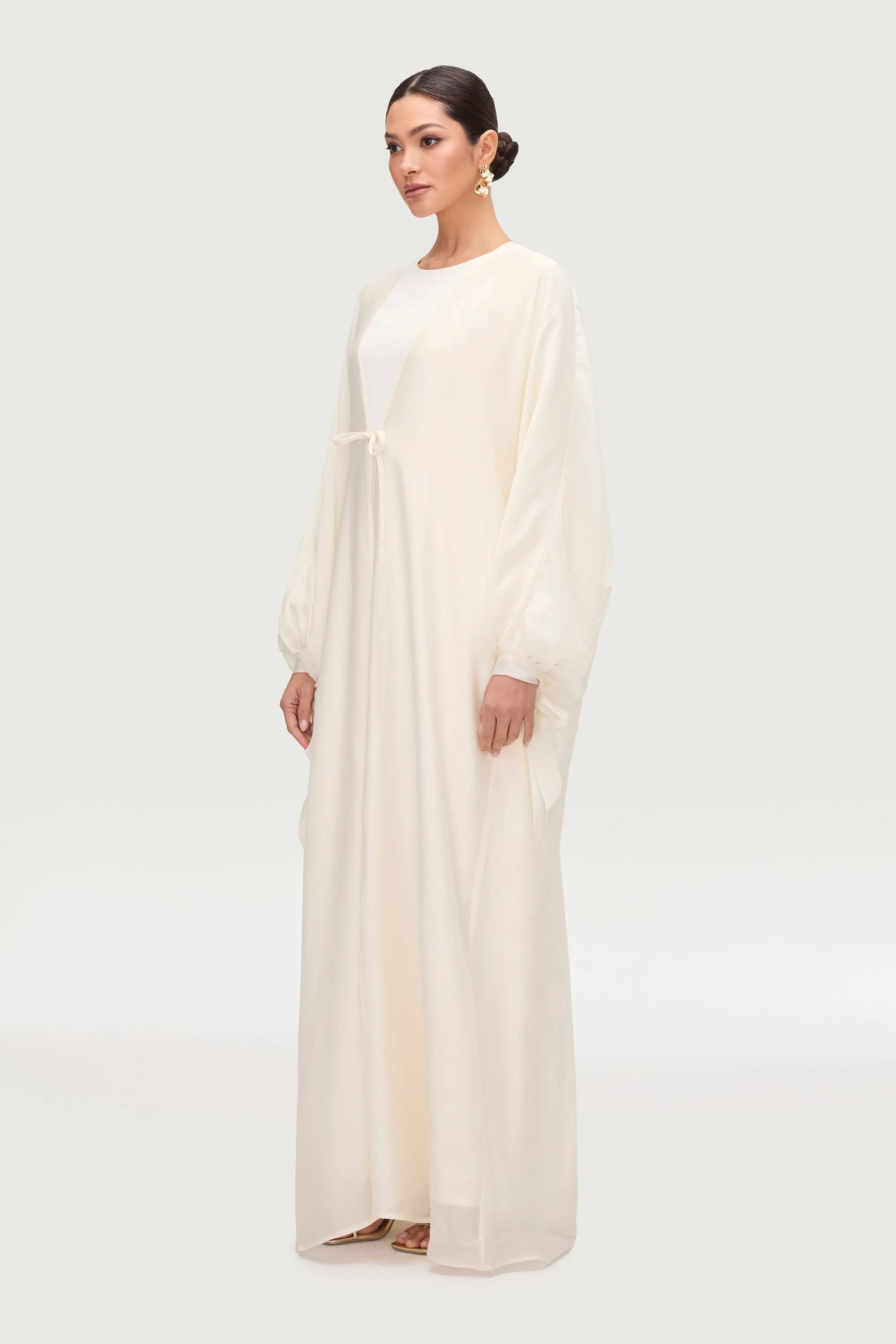 Naima Tie Front Open Abaya - Moonbeam