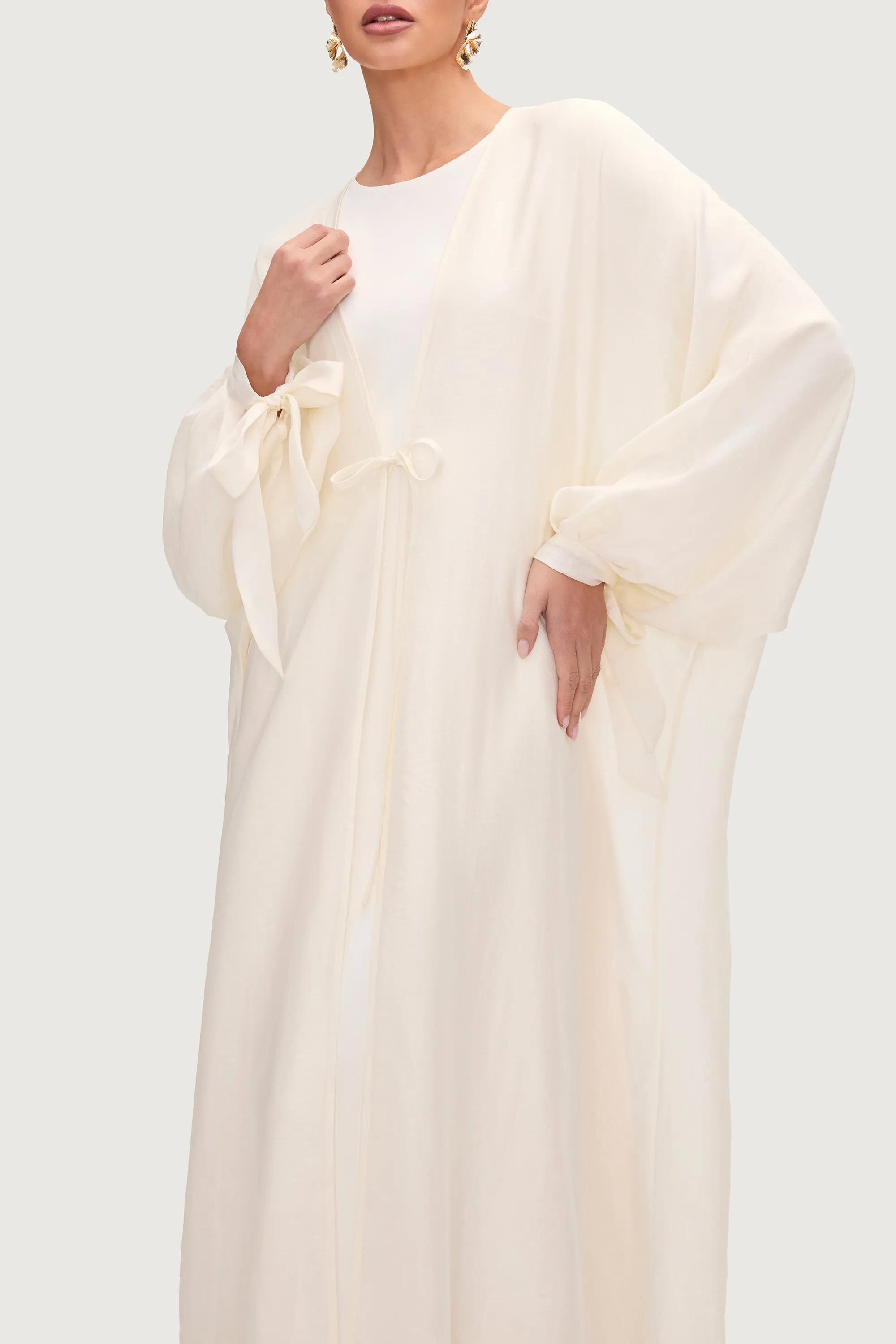 Naima Tie Front Open Abaya - Moonbeam