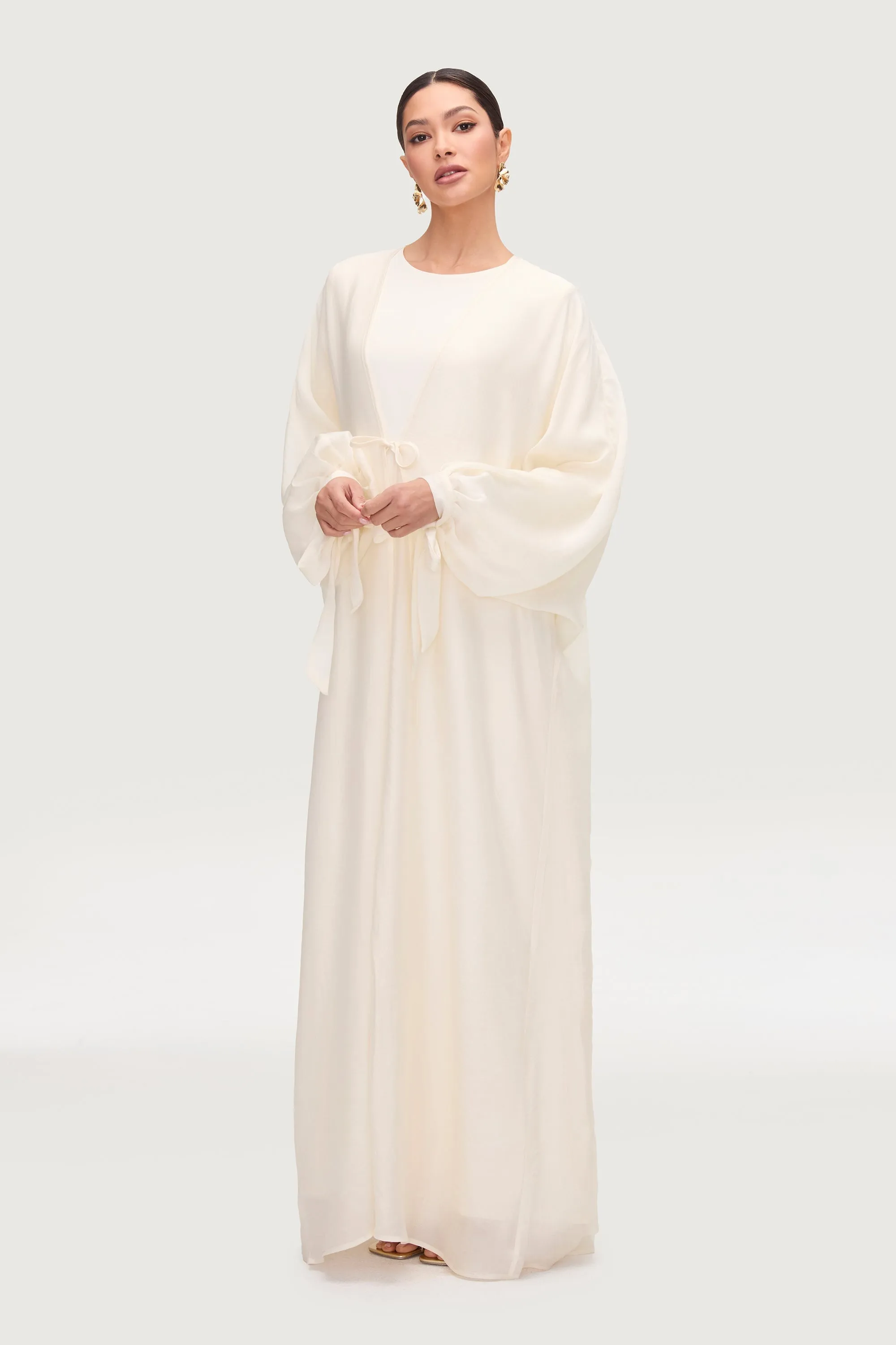 Naima Tie Front Open Abaya - Moonbeam