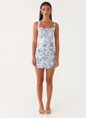 Odette Satin Mini Dress - Blue Paisley