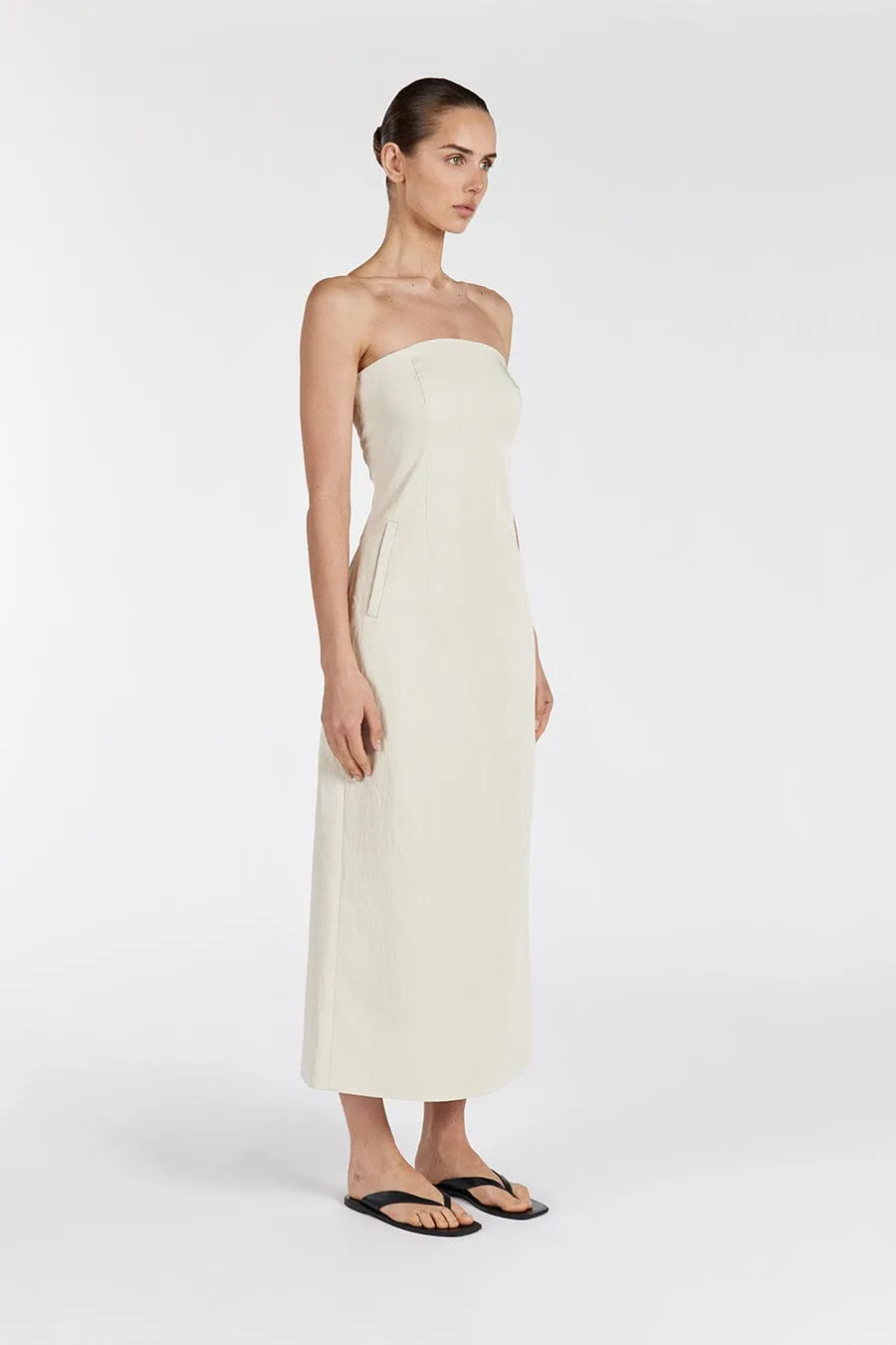 OPAL OAT STRAPLESS MIDI DRESS