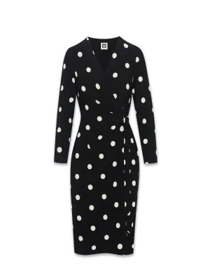 Petite Dot Print Faux Wrap Dress