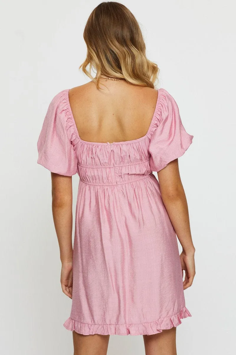 Pink Mini Dress Short Sleeve Evening