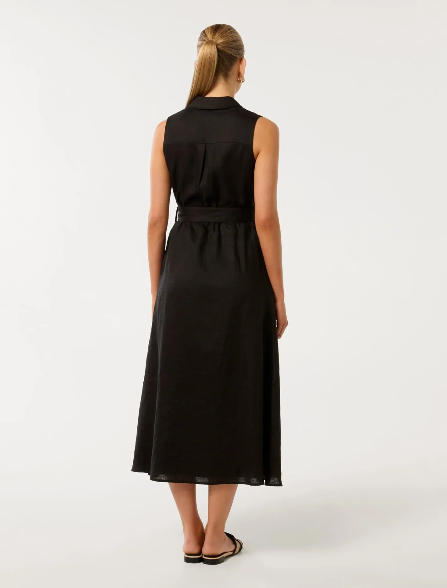 Pippa Collared Button Front Linen Midi Dress