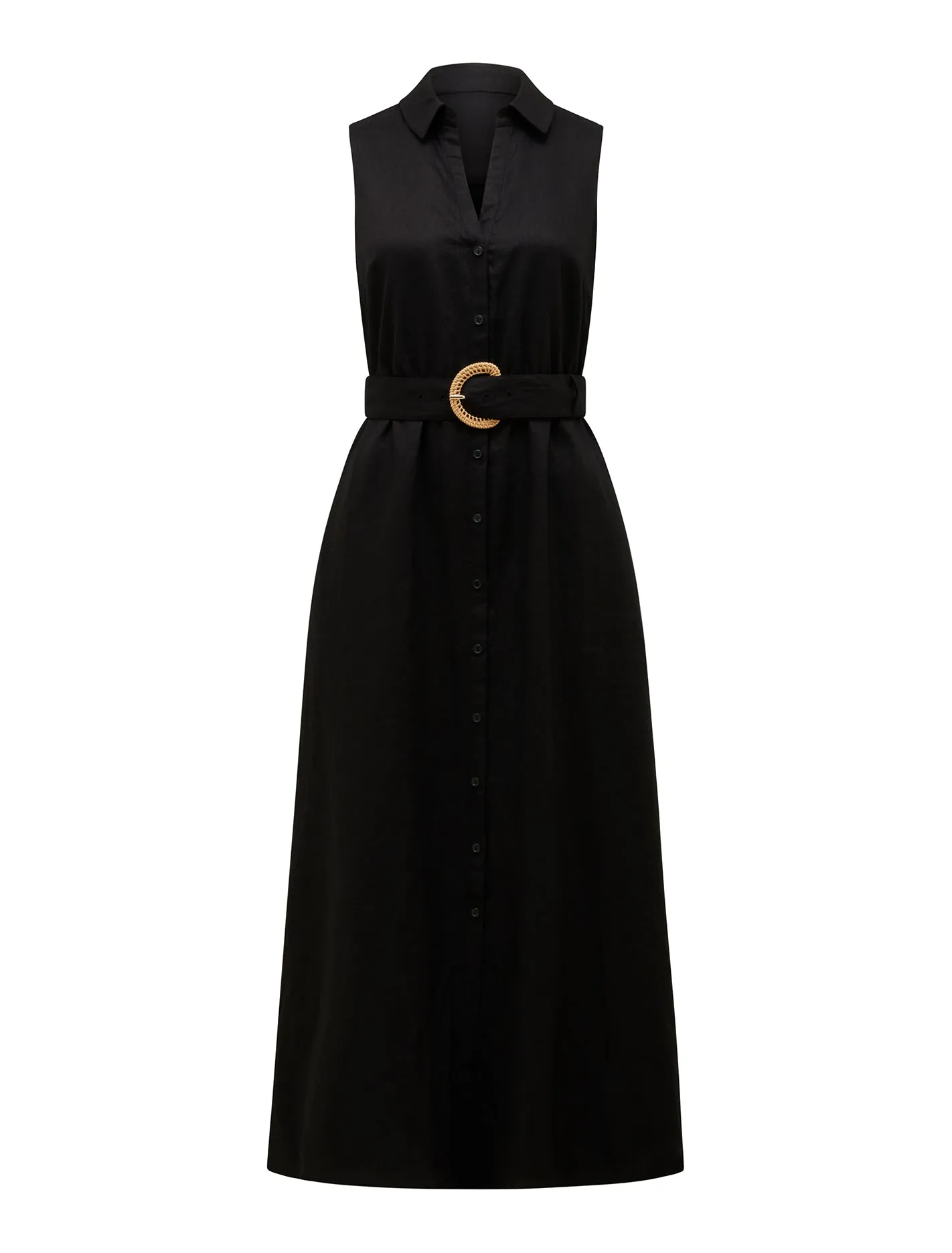 Pippa Collared Button Front Linen Midi Dress