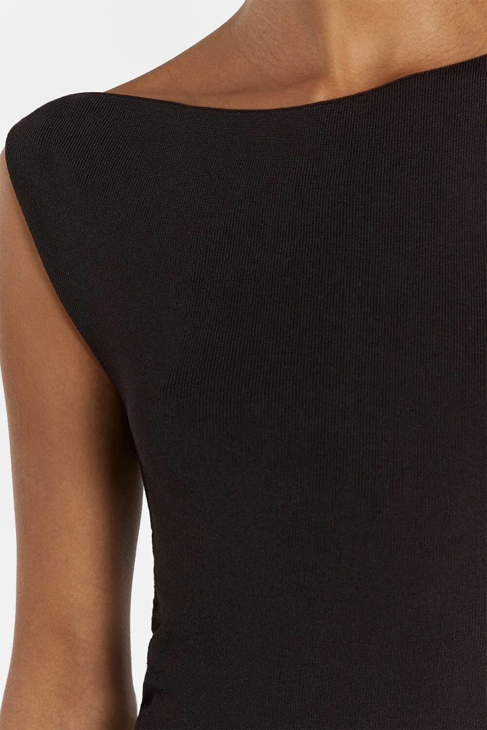 POPPY BITTER CHOC ASYM MIDI DRESS