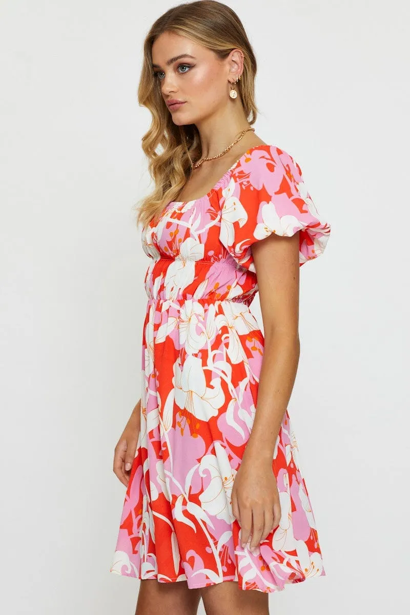 Print Mini Dress Short Sleeve