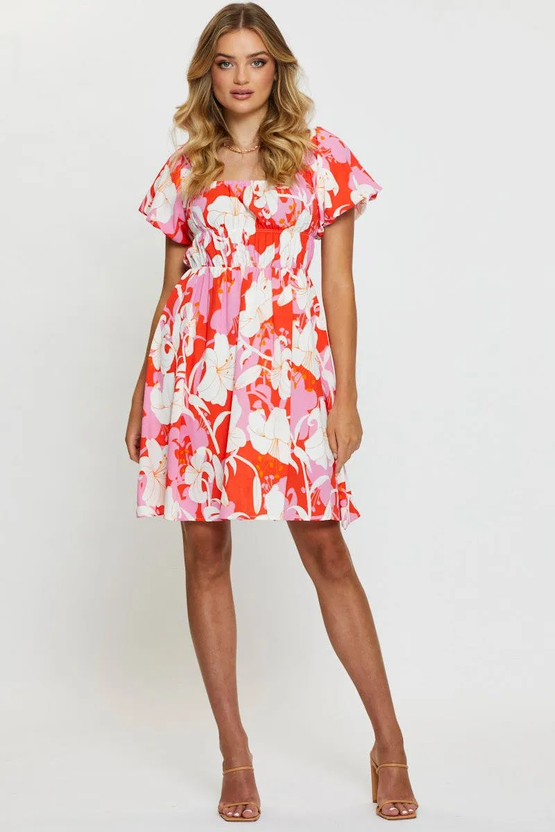 Print Mini Dress Short Sleeve