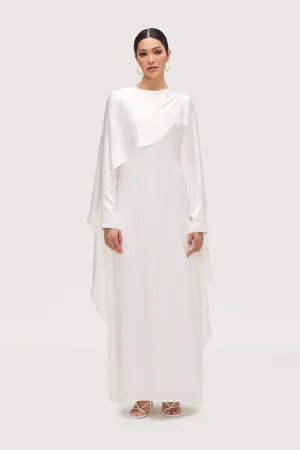 Raneem Silk Asymmetric Cape Dress - White