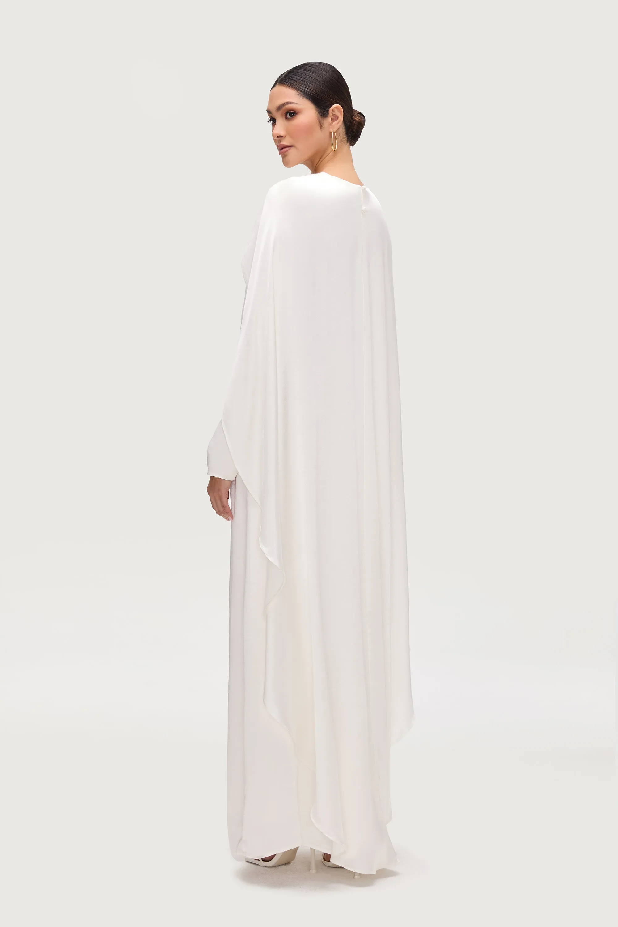 Raneem Silk Asymmetric Cape Dress - White