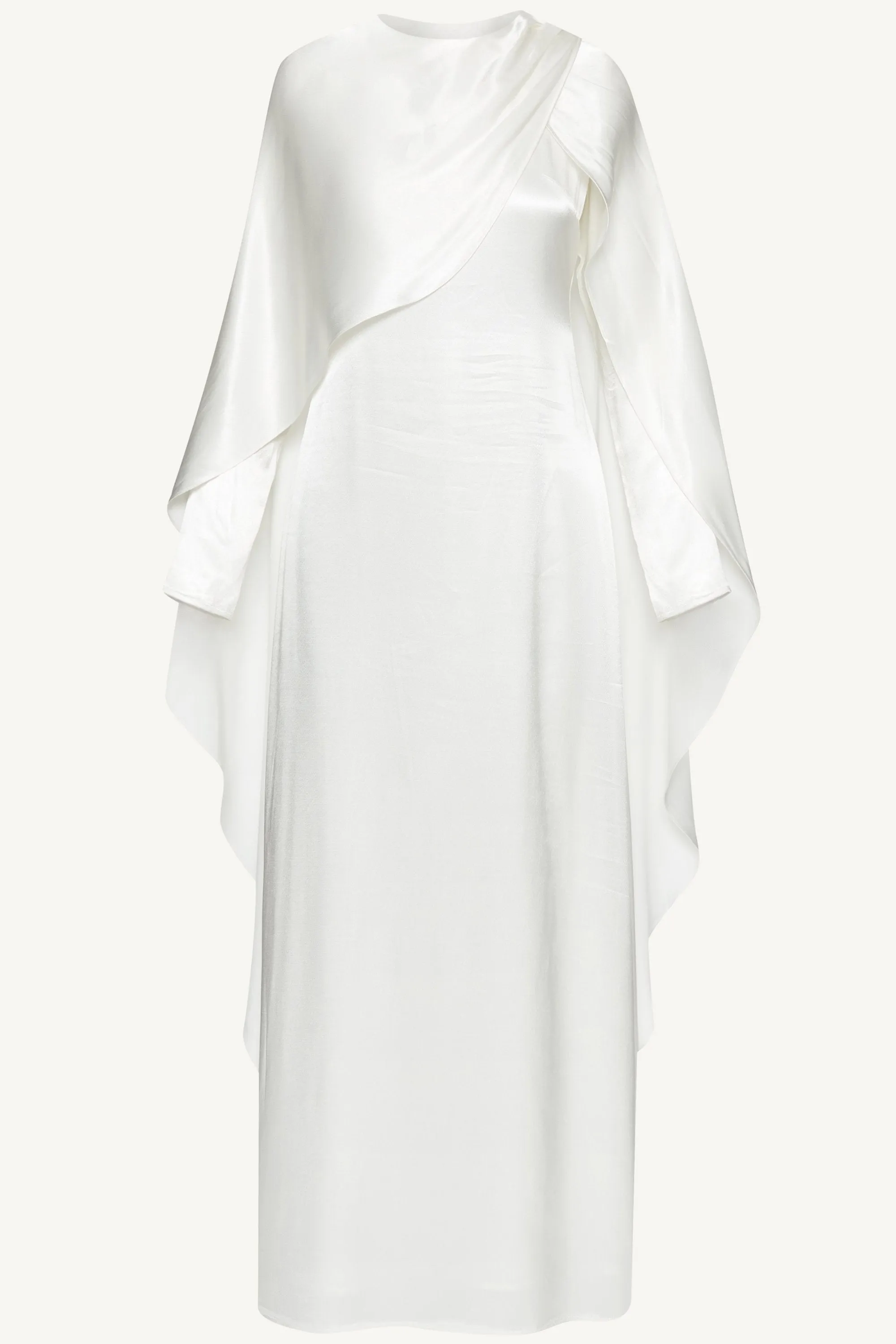 Raneem Silk Asymmetric Cape Dress - White