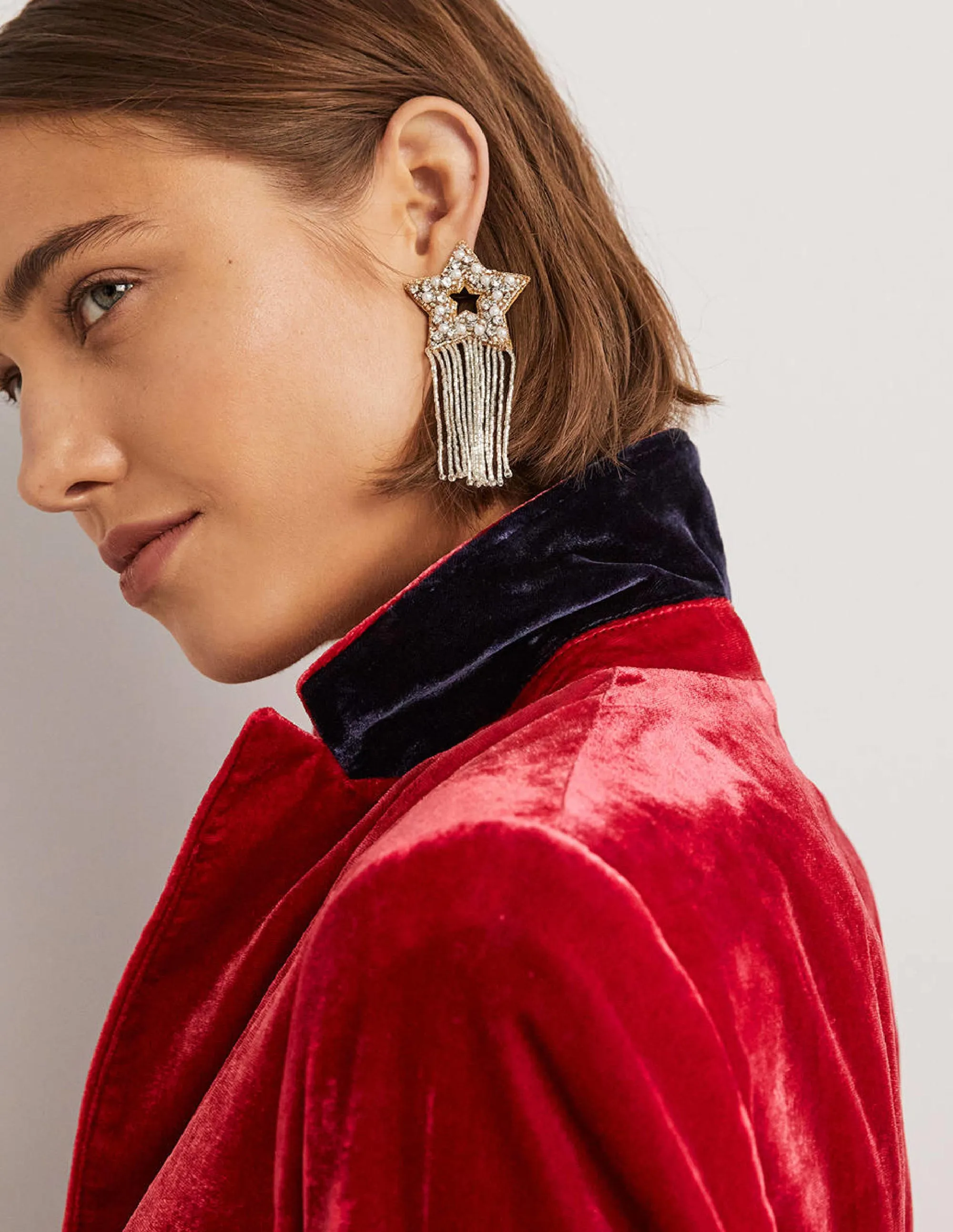 Relaxed Velvet Blazer-Red Velvet