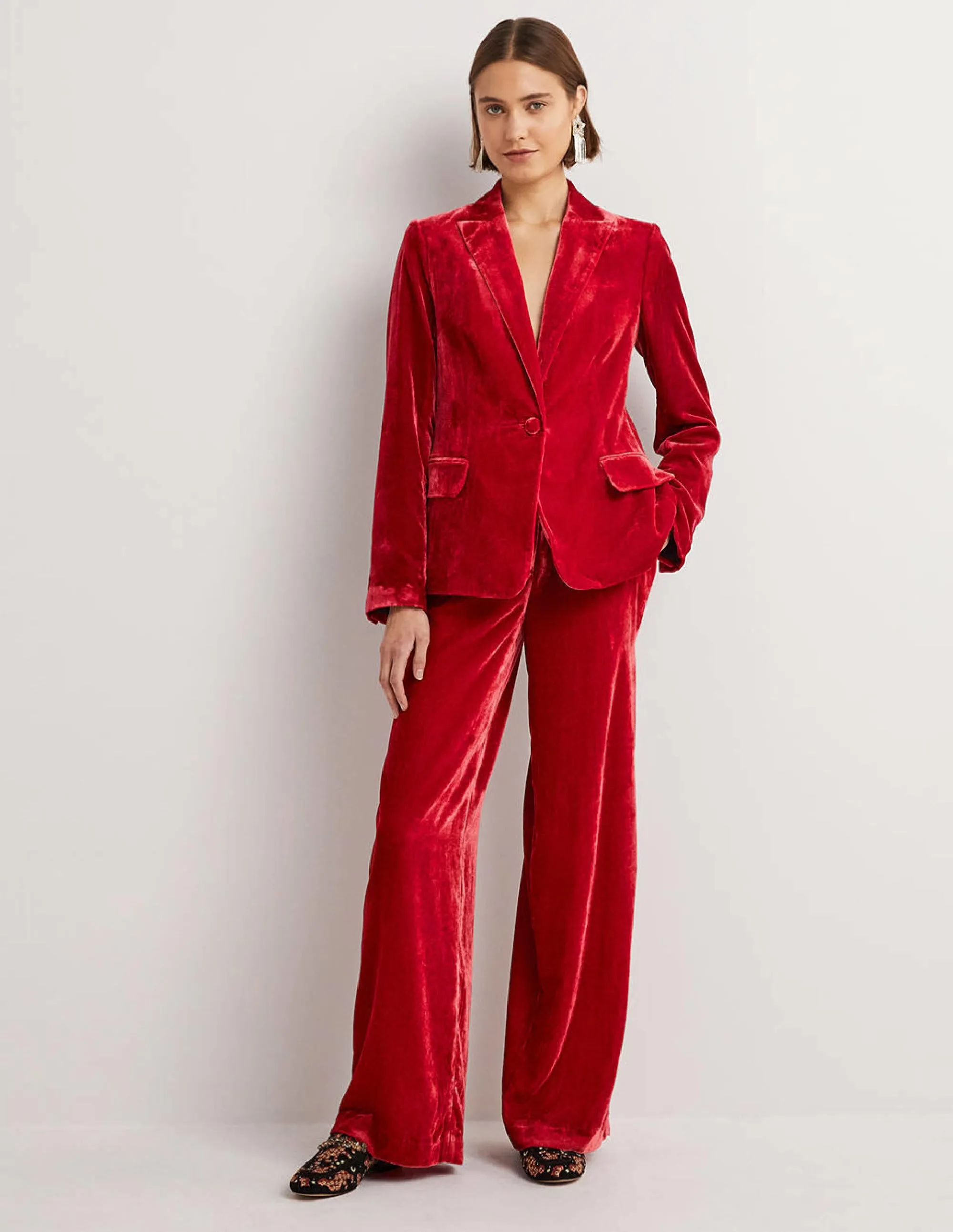 Relaxed Velvet Blazer-Red Velvet