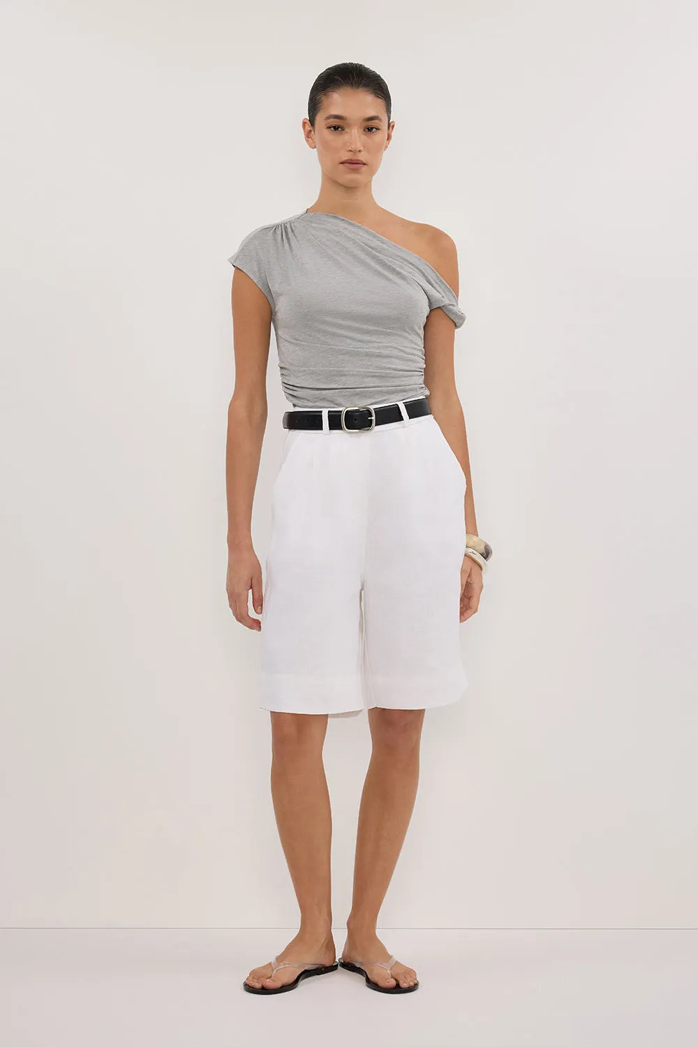 RIO SILVER MARLE DRAPED TWIST KNIT TOP