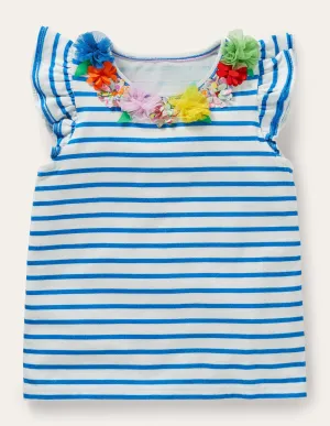 Ruffle Interest logo T-shirt-Ivory / Bright Marina Floral