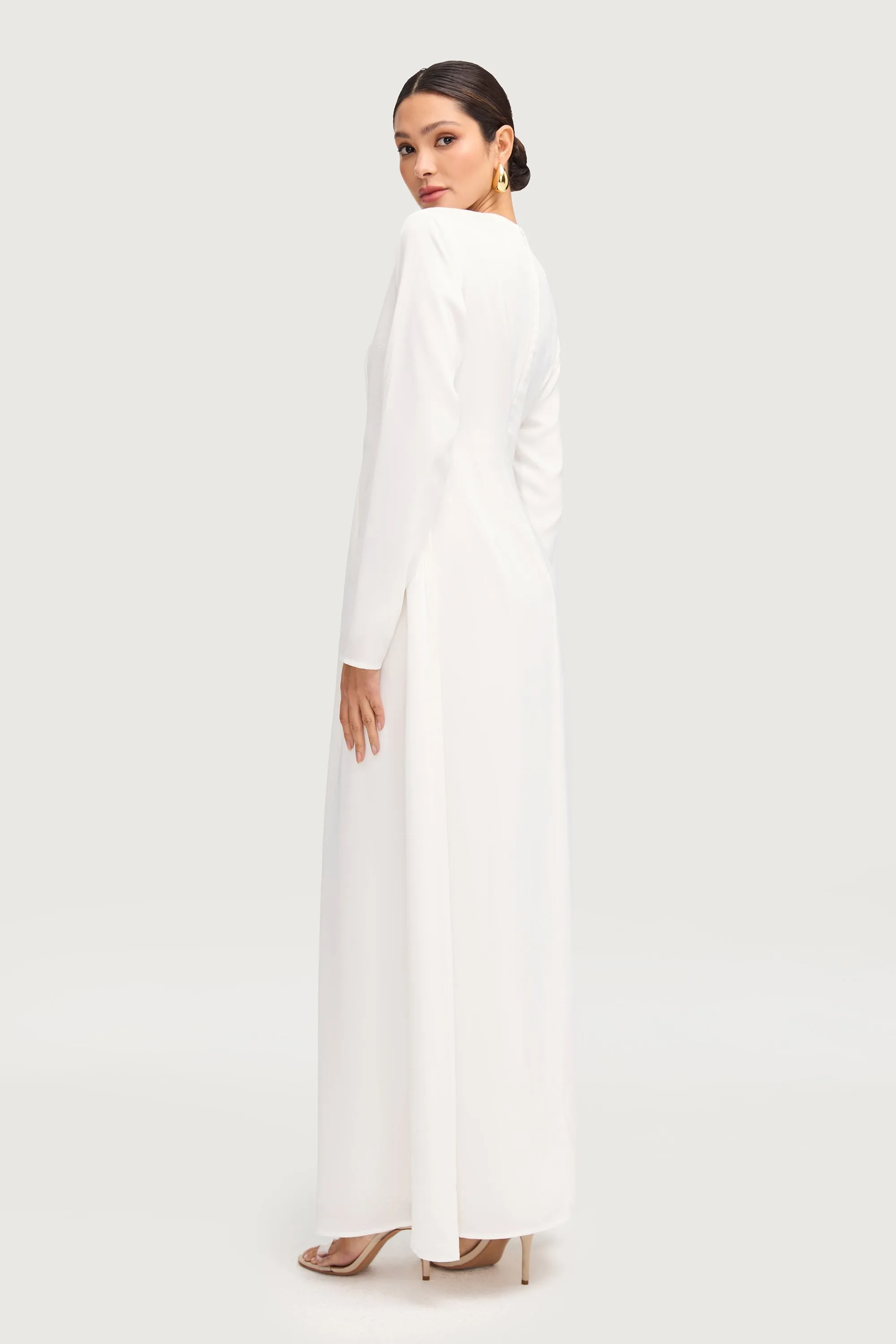 Safaa Two Piece Dress & Abaya Set - White