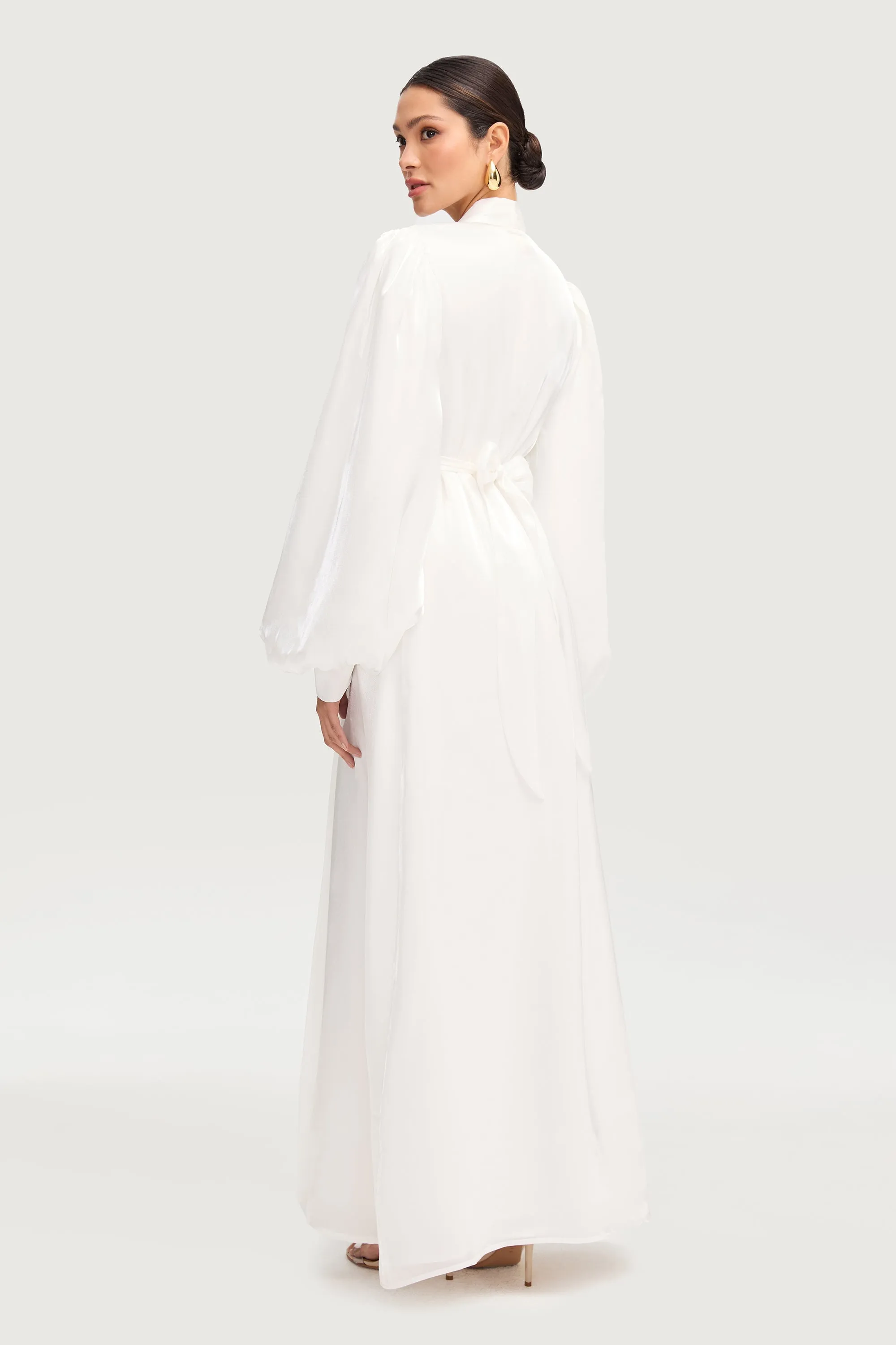 Safaa Two Piece Dress & Abaya Set - White