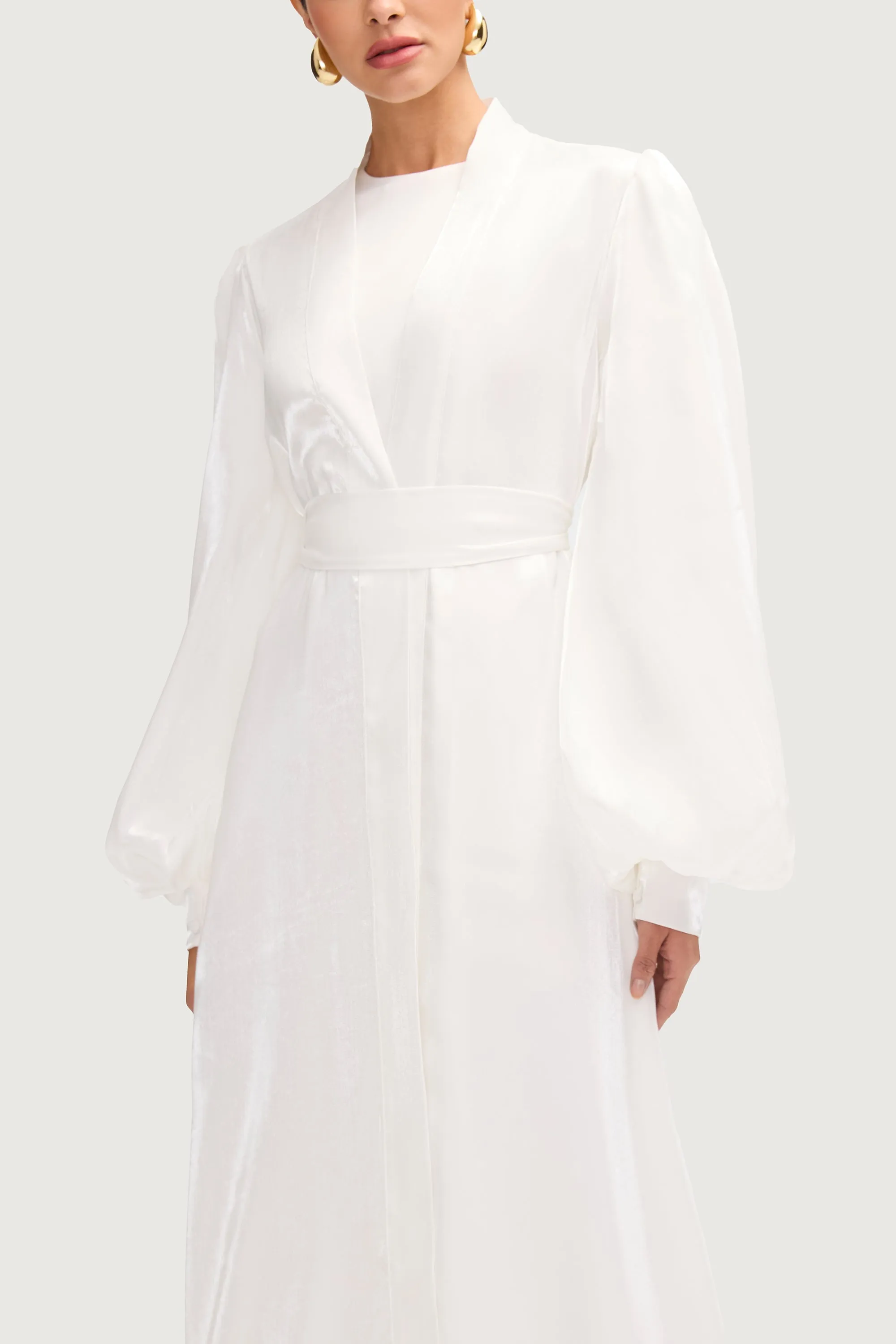 Safaa Two Piece Dress & Abaya Set - White