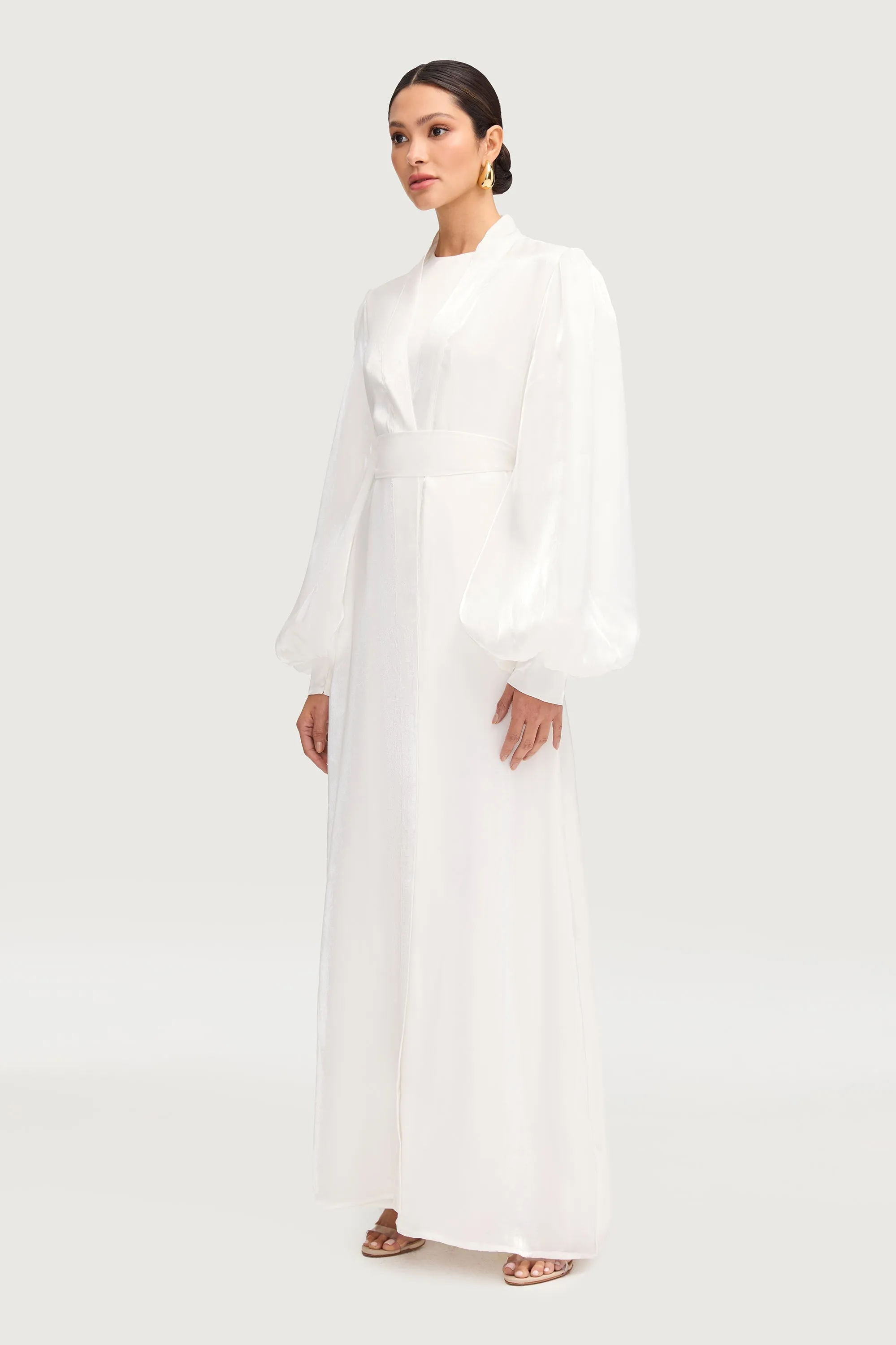 Safaa Two Piece Dress & Abaya Set - White