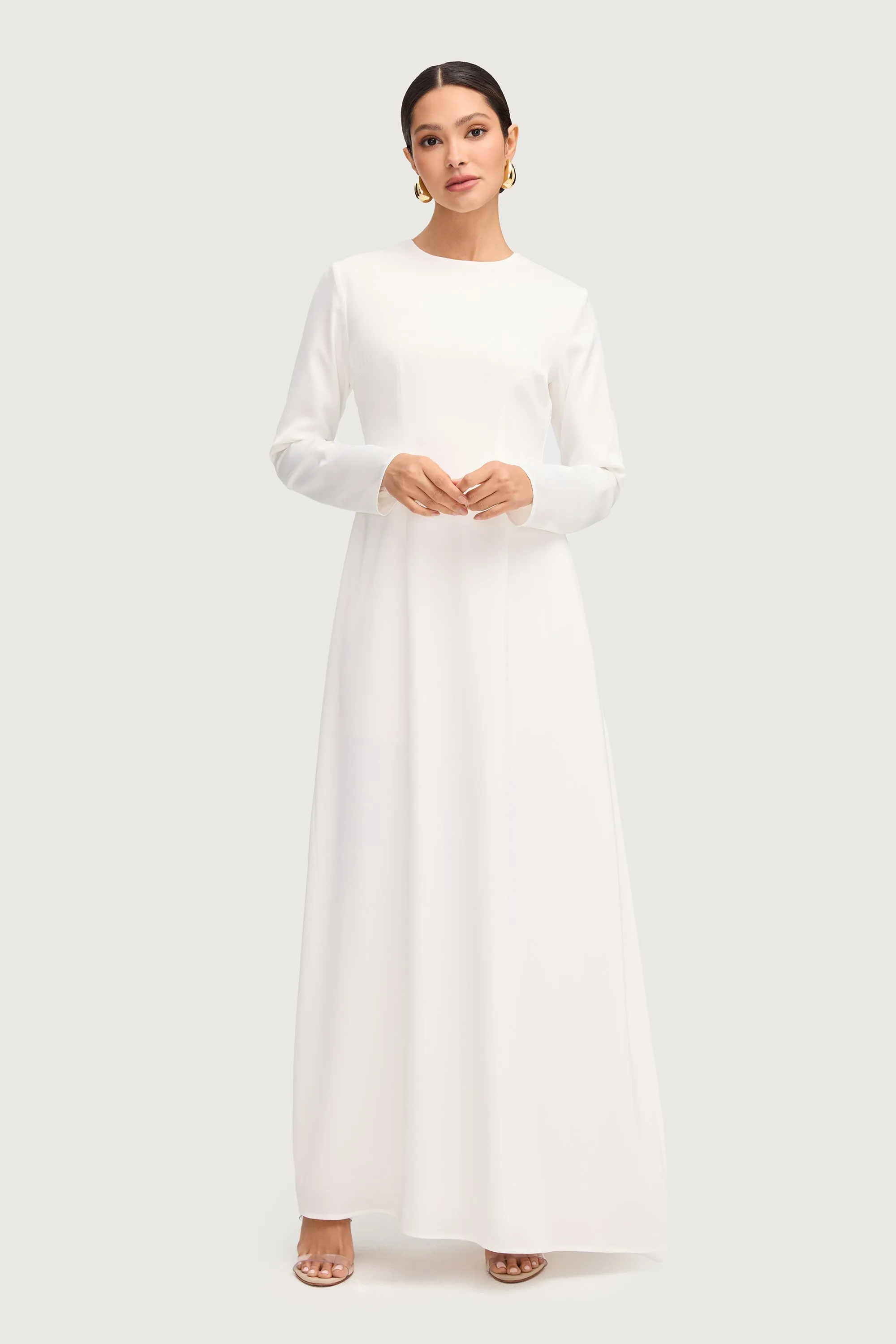 Safaa Two Piece Dress & Abaya Set - White