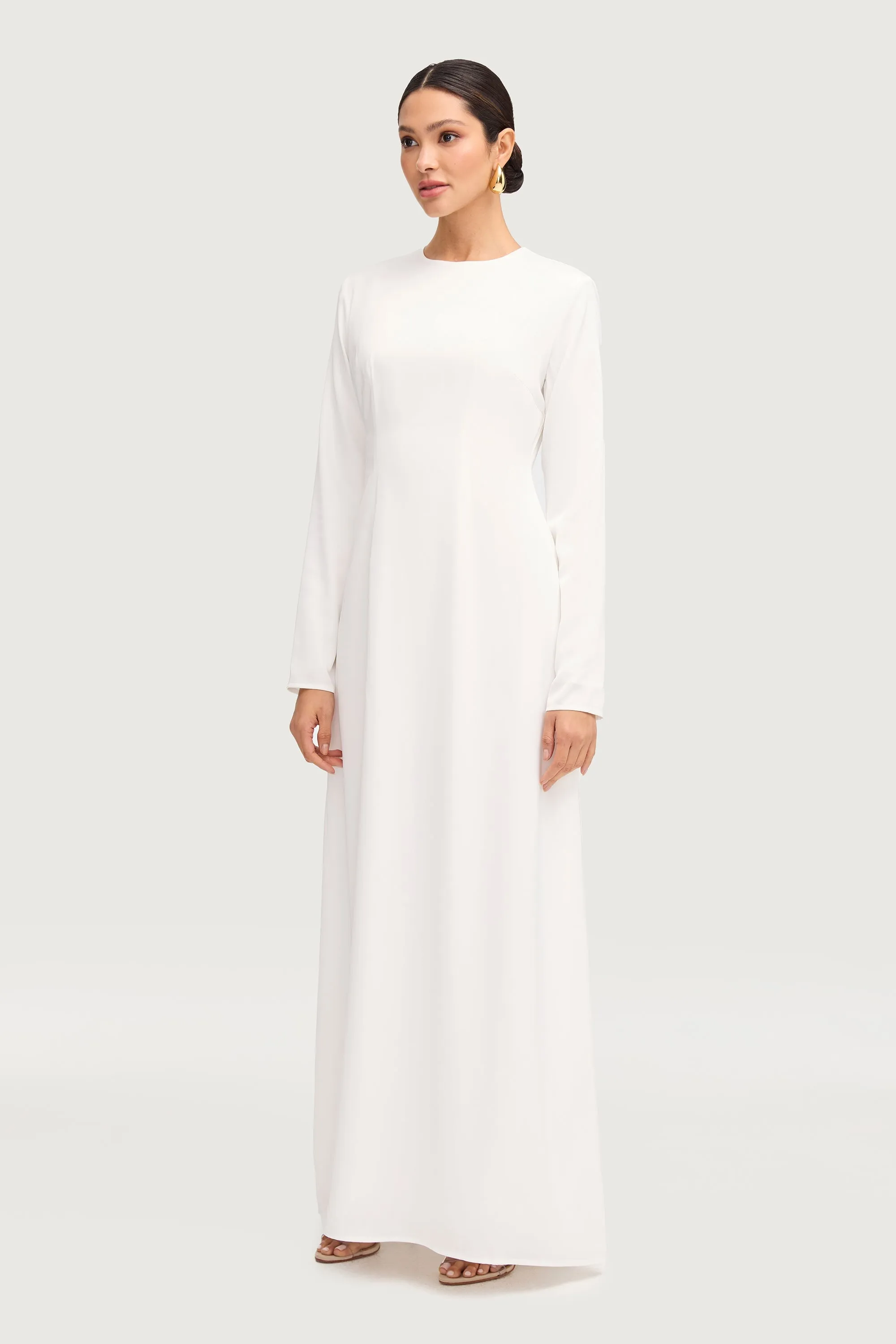 Safaa Two Piece Dress & Abaya Set - White