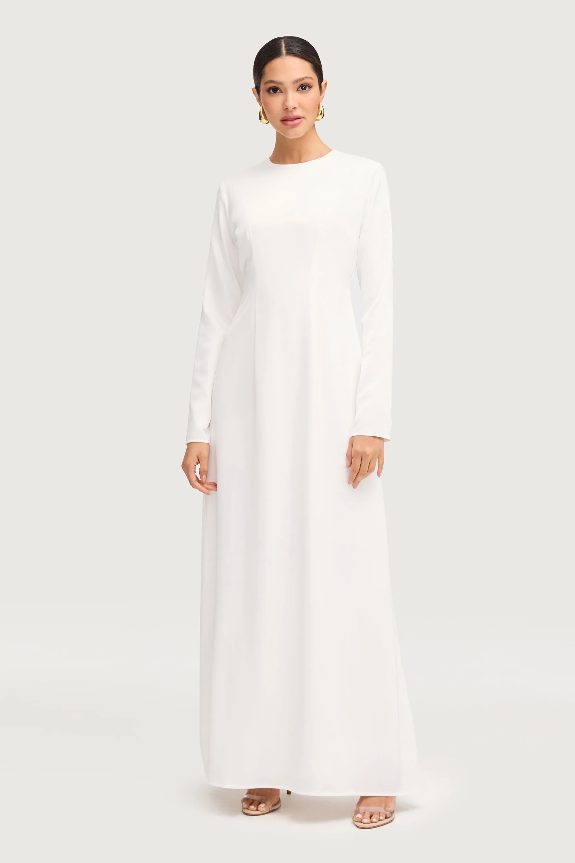 Safaa Two Piece Dress & Abaya Set - White