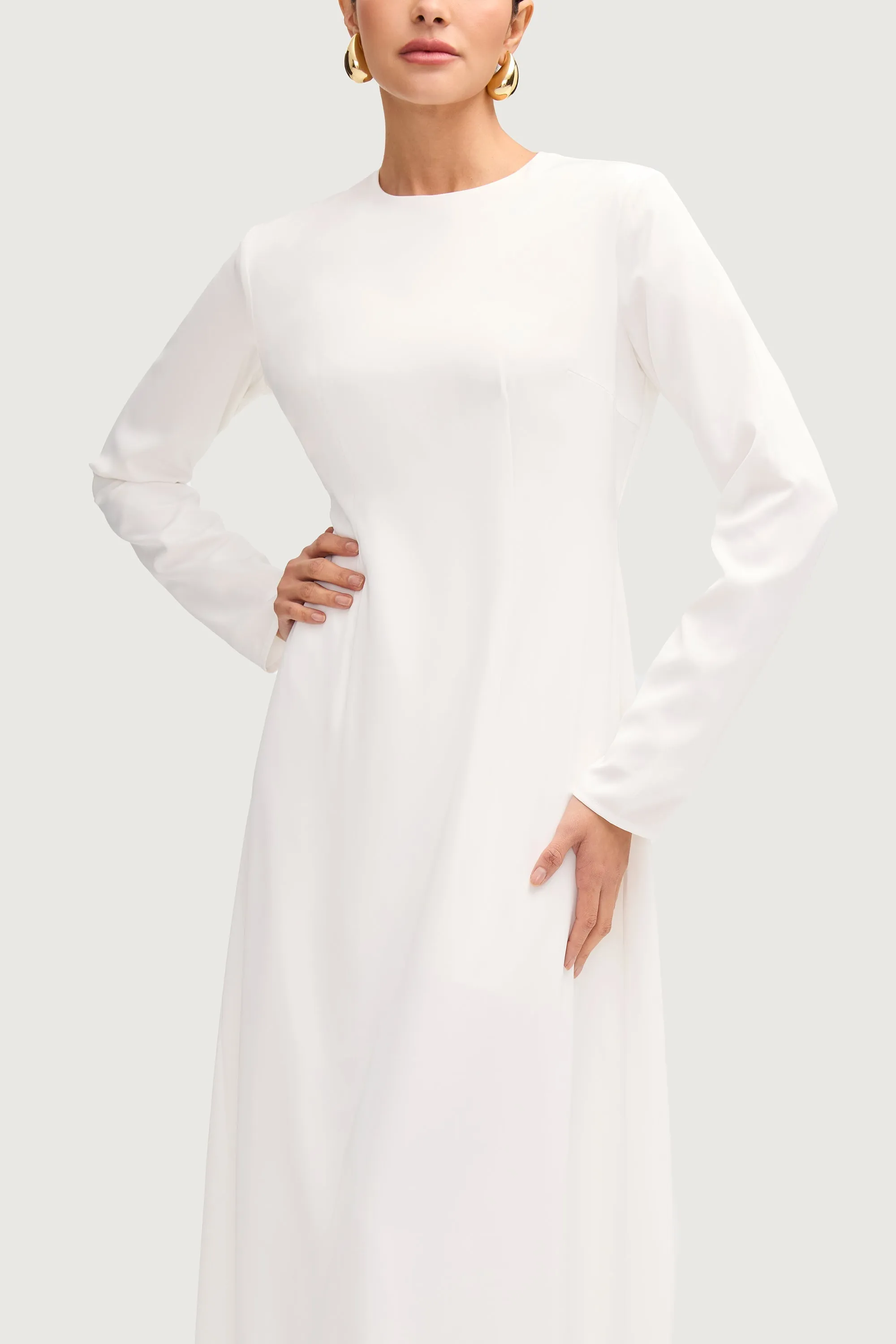 Safaa Two Piece Dress & Abaya Set - White