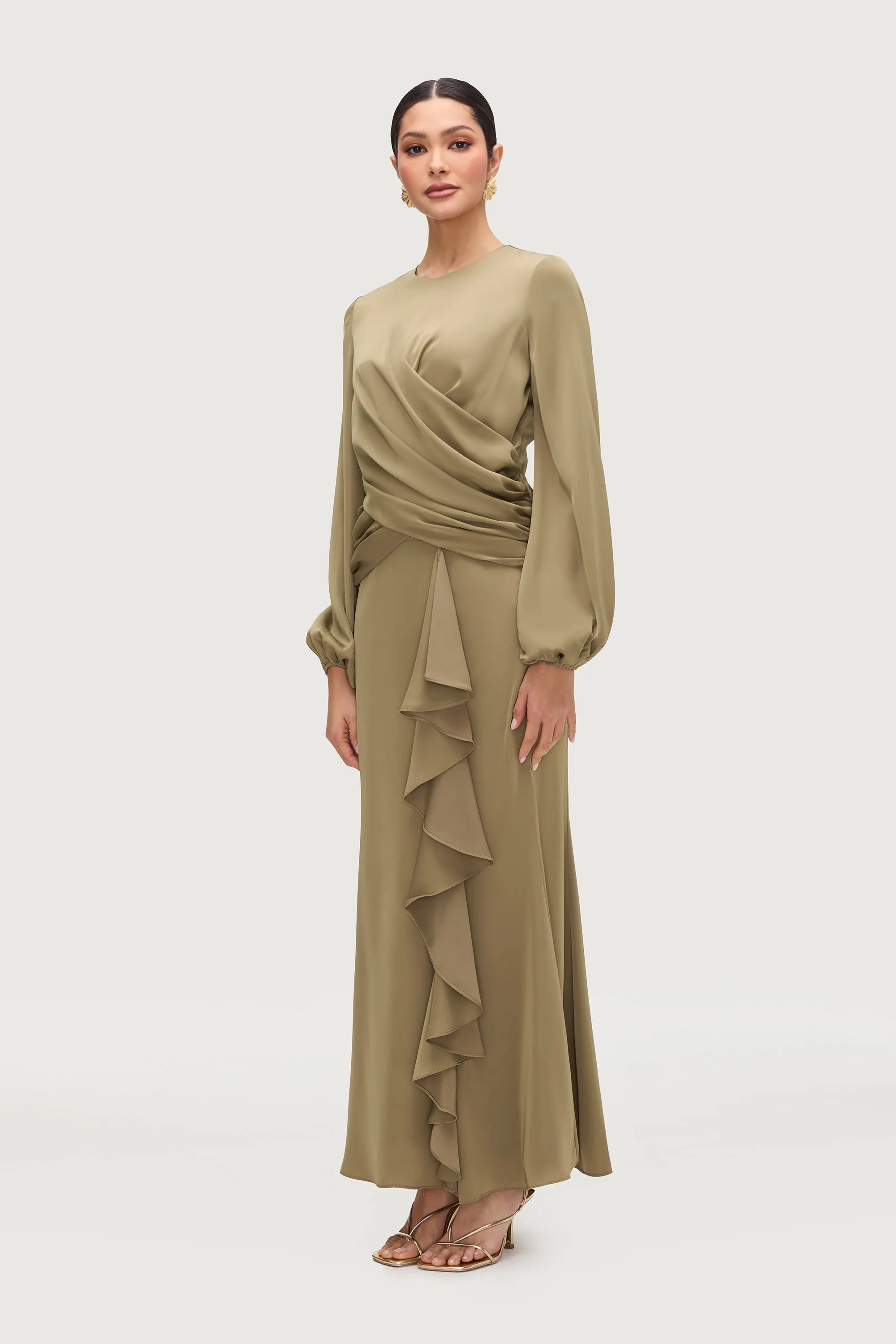 Sakinah Satin Drape Top - Desert Palm