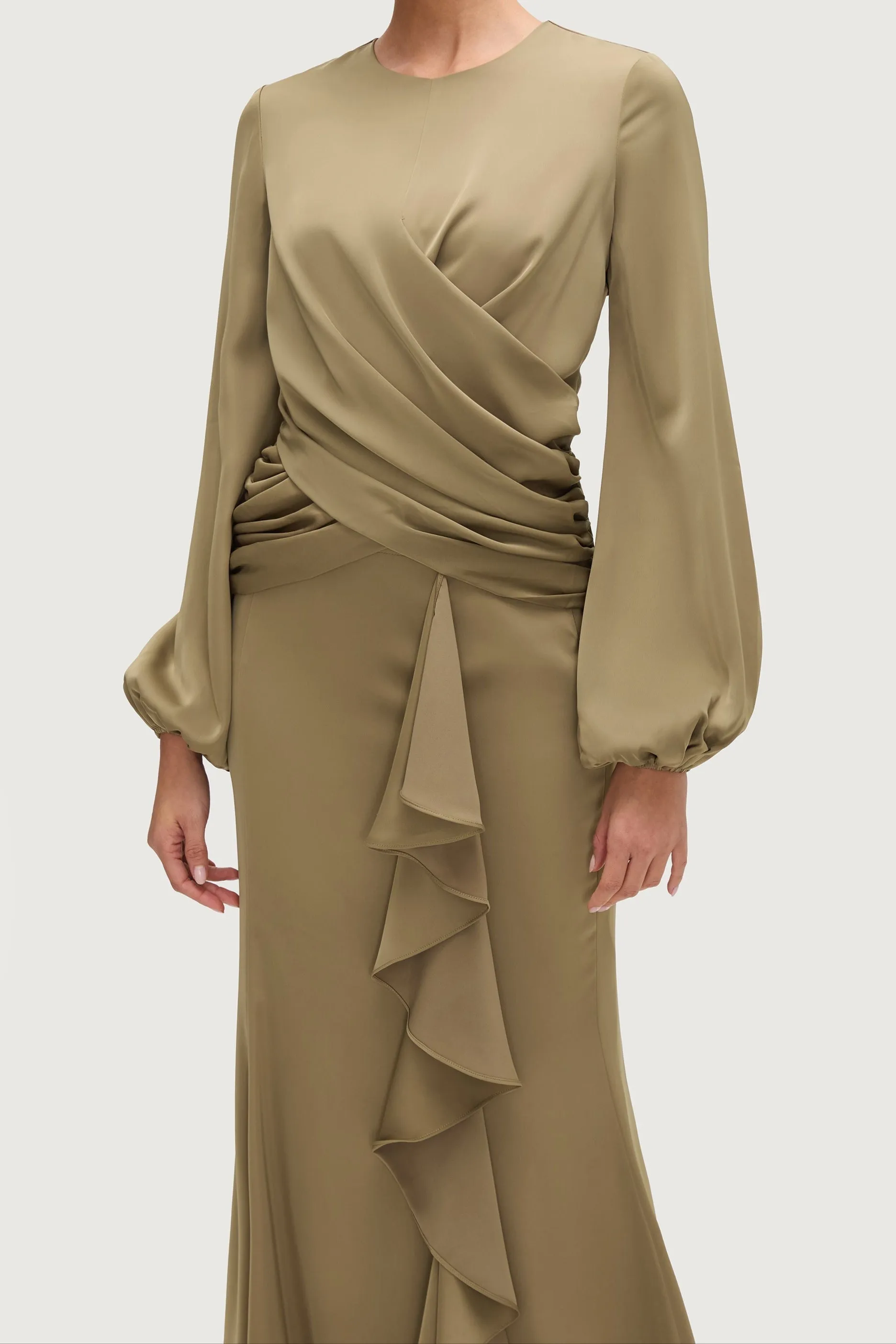 Sakinah Satin Drape Top - Desert Palm