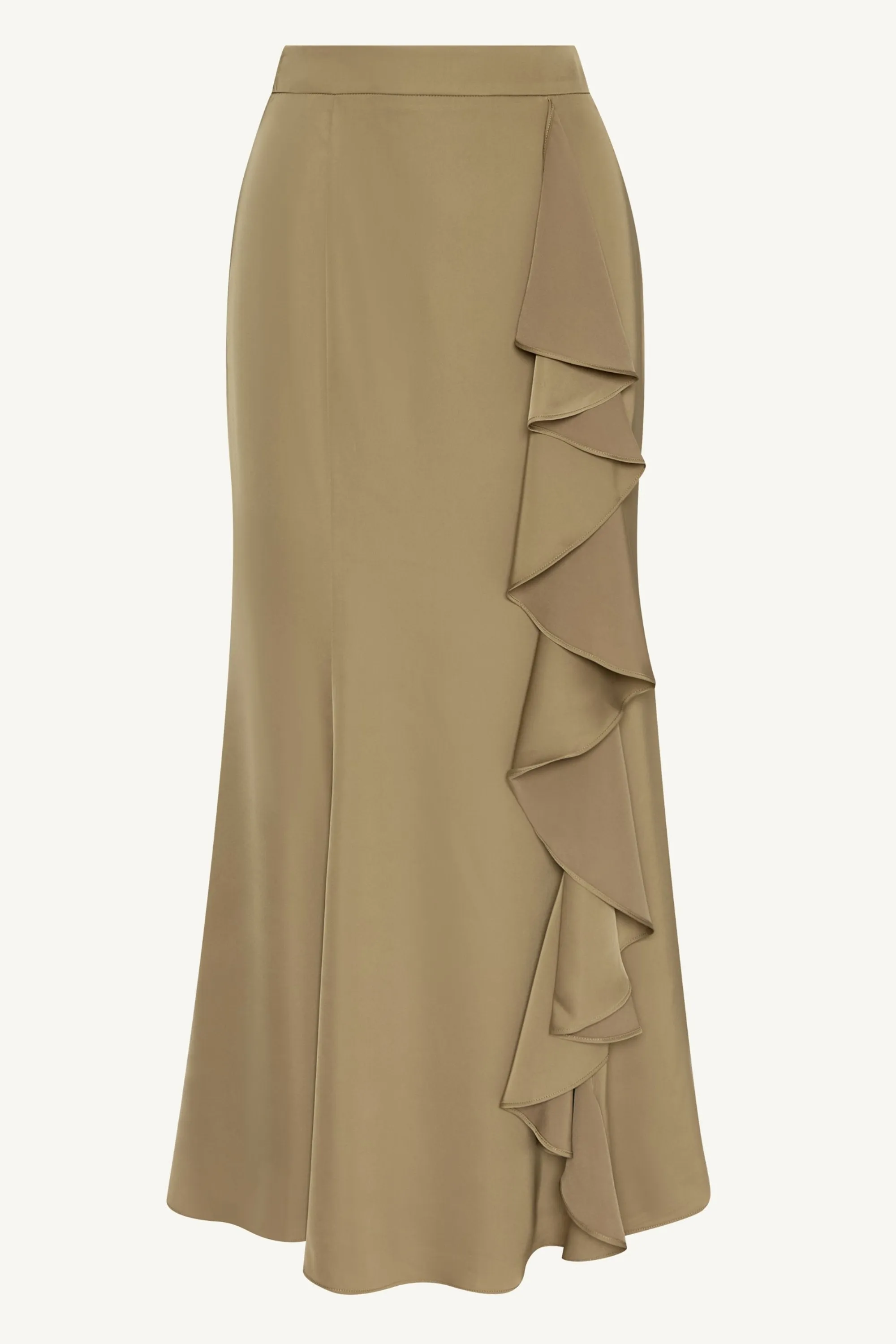 Satin Asymmetric Waterfall Maxi Skirt - Desert Palm