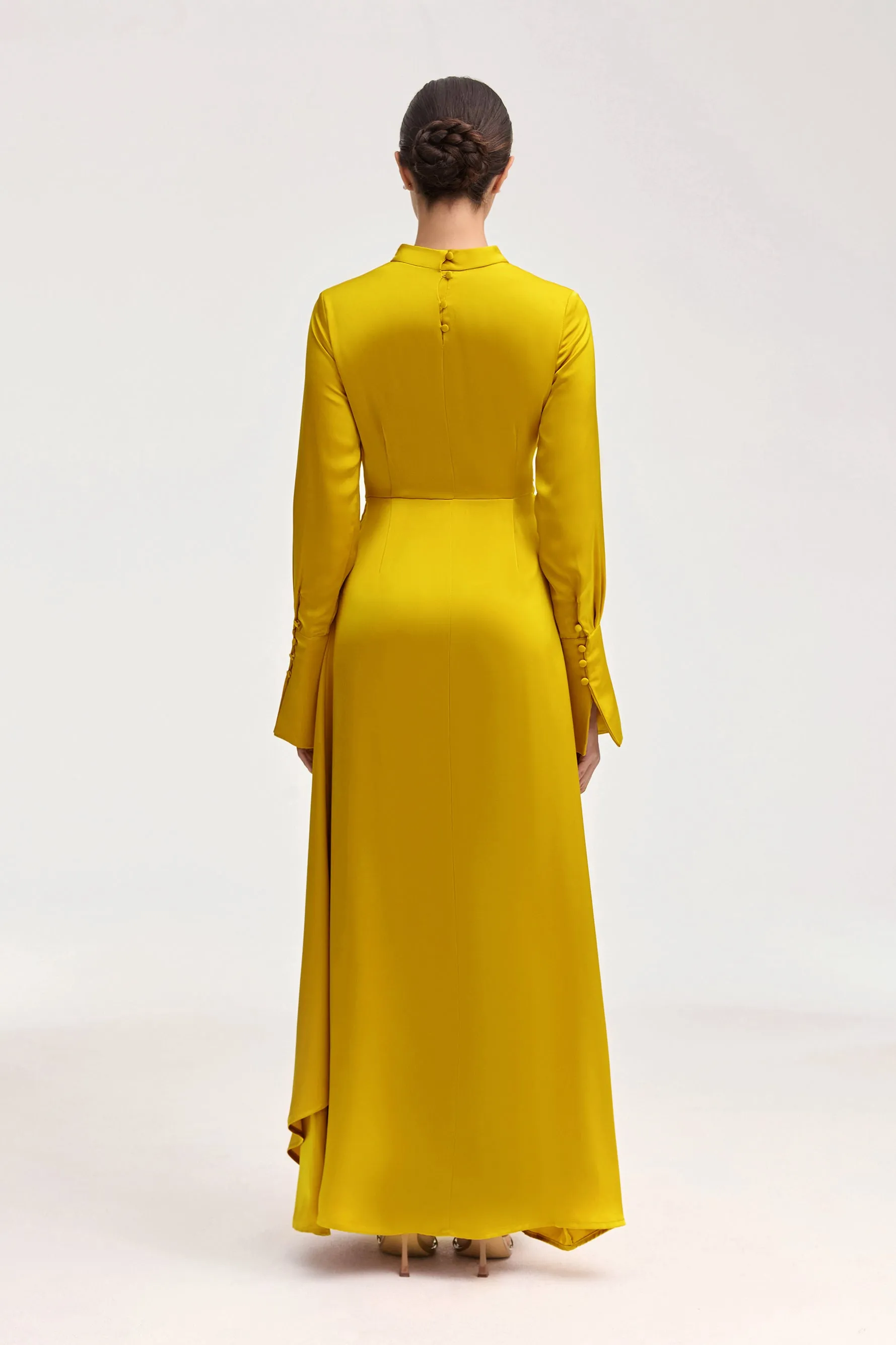 Serena Satin Side Tie Maxi Dress - Honey