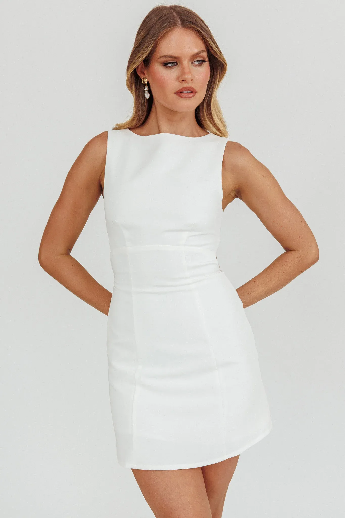 Shannon Boat Neck Sleeveless Mini Dress White