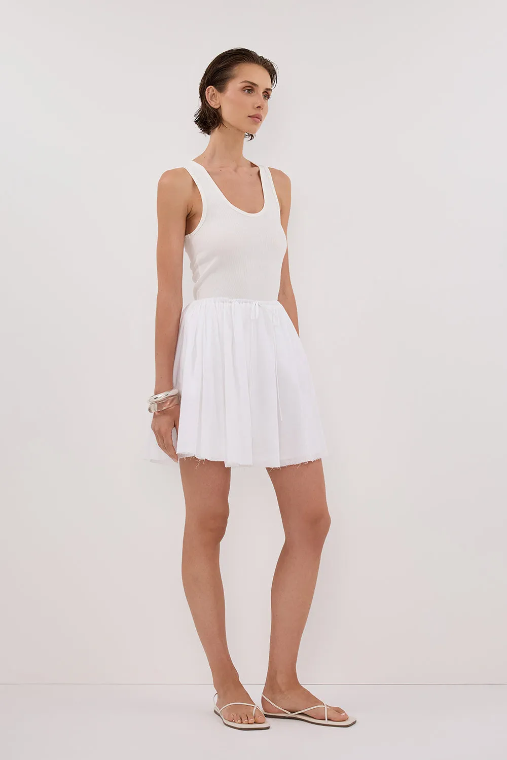 SIA WHITE DRAWSTRING MINI SKIRT