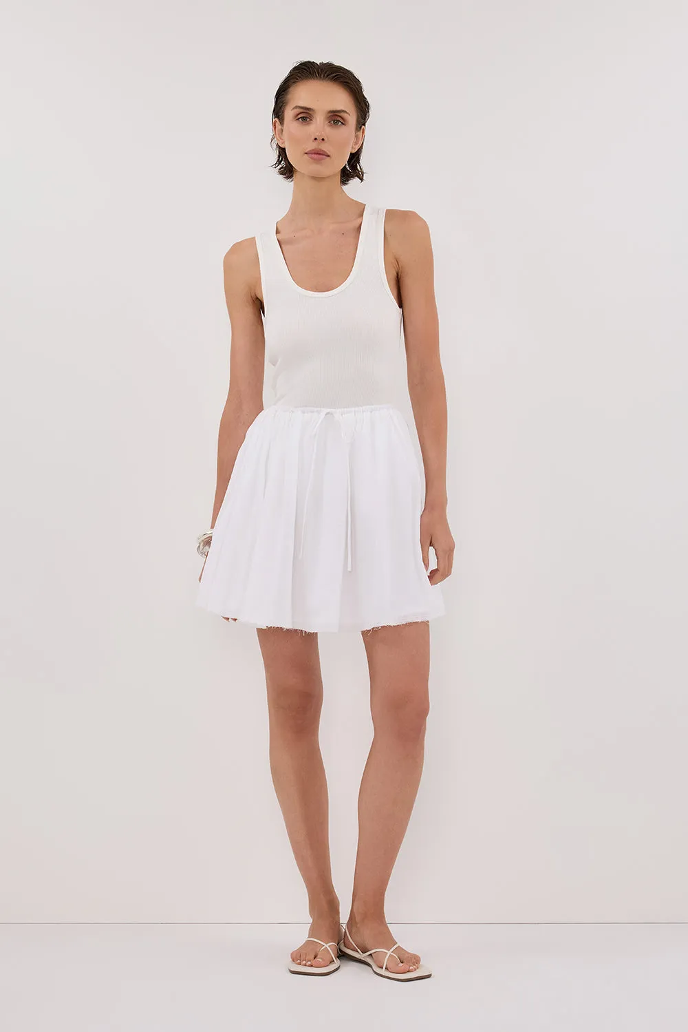 SIA WHITE DRAWSTRING MINI SKIRT